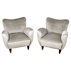 Pair of Italian Armchairs Reupholstered in Luxurious Velvet