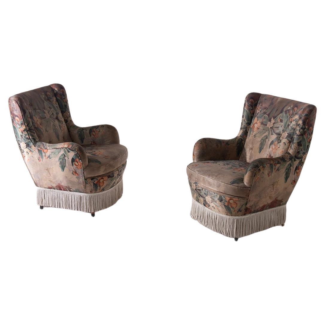 Pair of Italian armchairs signed Marelli fabrics