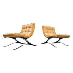 Pair of Italian Armchairs for Pizzetti, Steel and Faux-Leather, 1970s