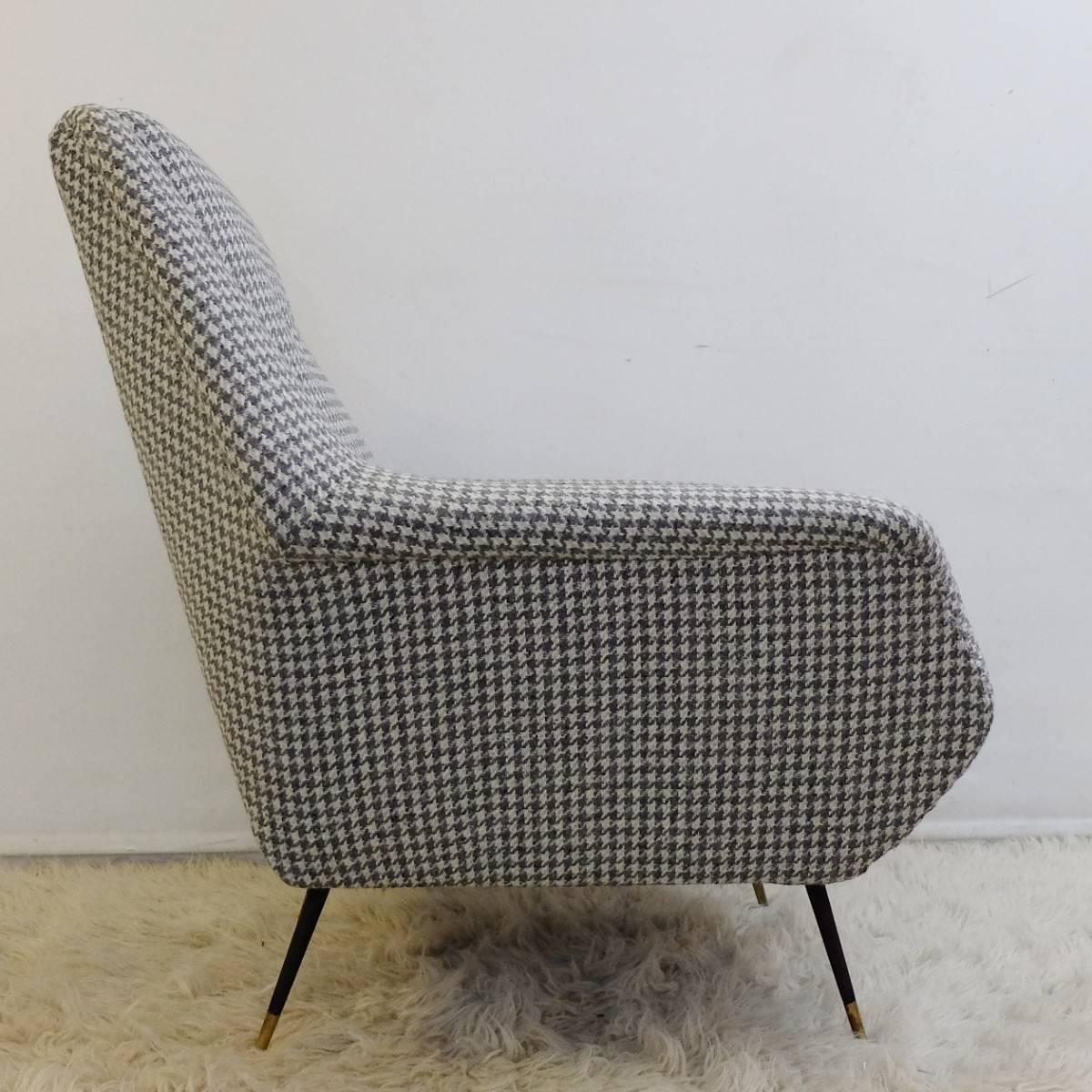 Pair of two Italian armchairs. New upholstery in woold Houndstooth.