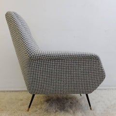 Pair of Italian Armchairs Upholstered in Wool Houndstooth
