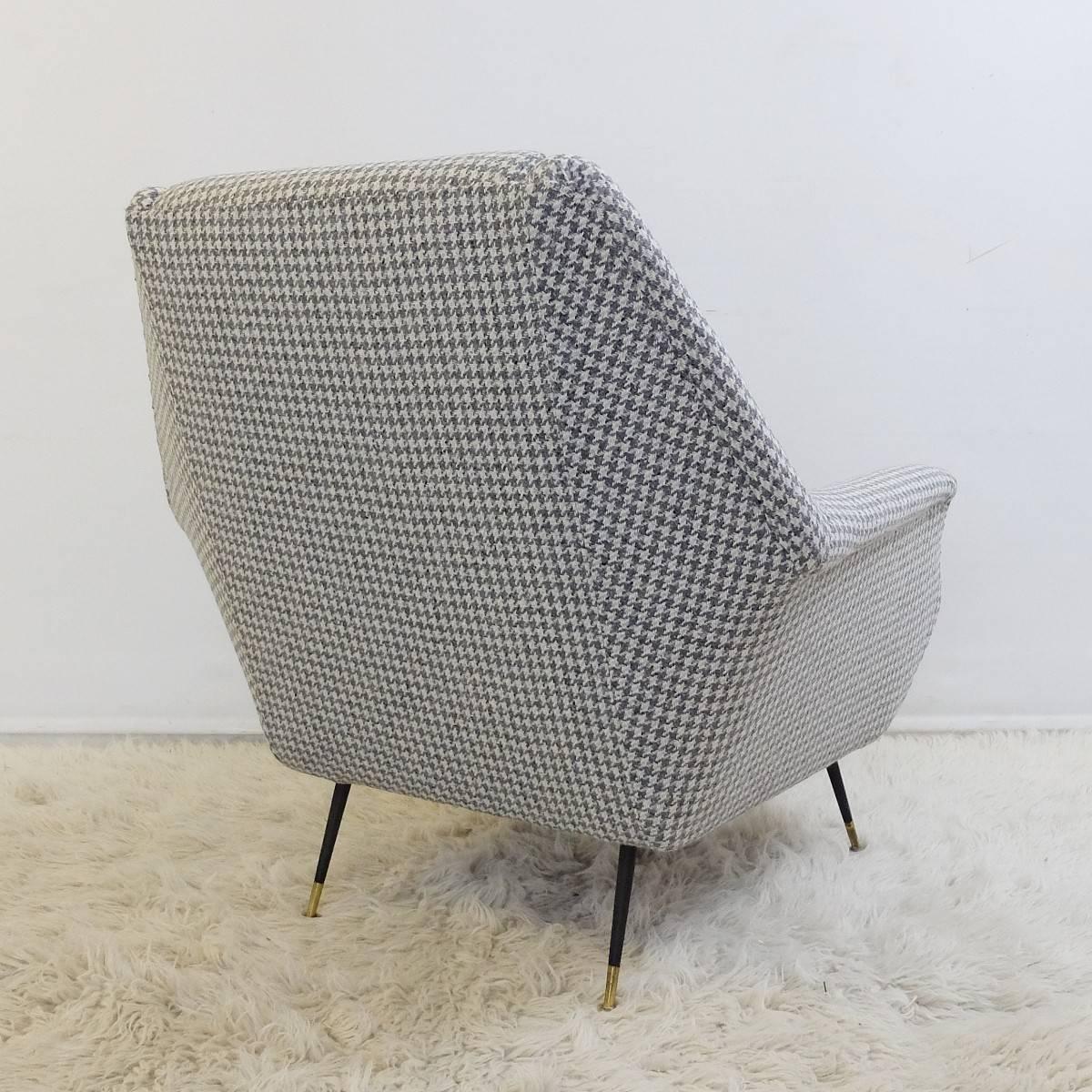 Post-Modern Pair of Italian Armchairs Upholstered in Wool Houndstooth