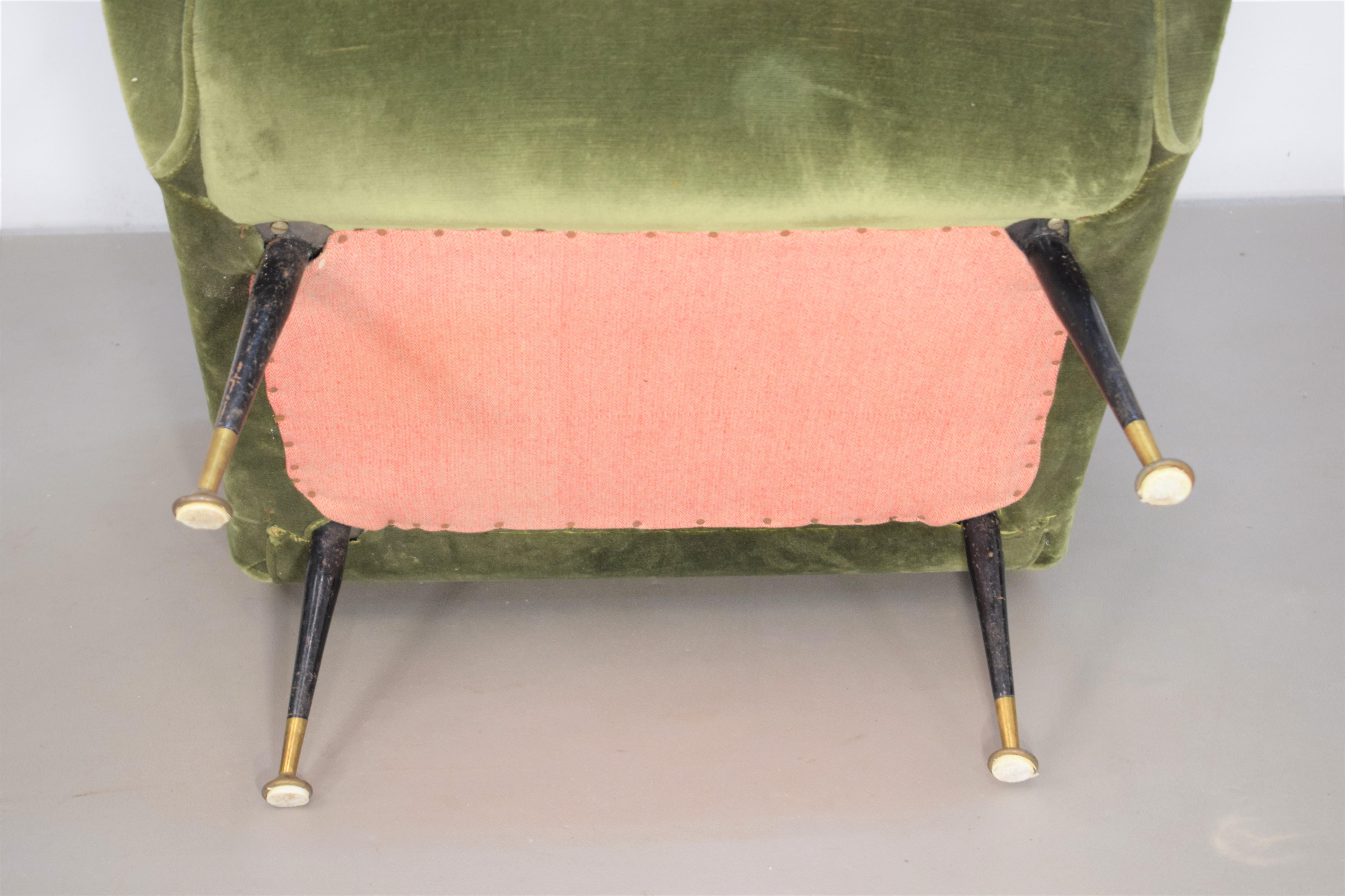 Pair of Italian armchairs, velvet, brass and iron, 1950s 4