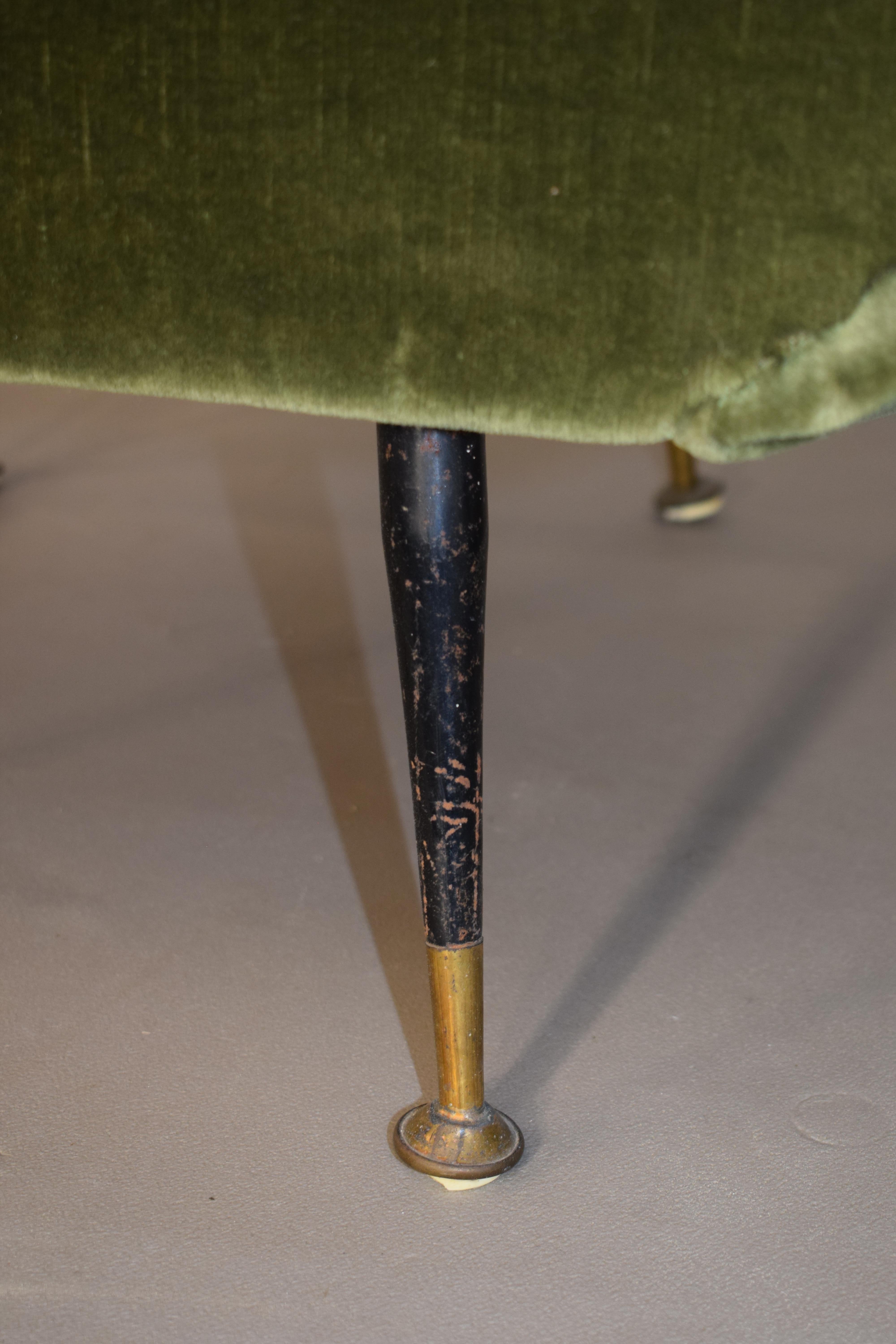 Pair of Italian armchairs, velvet, brass and iron, 1950s 1