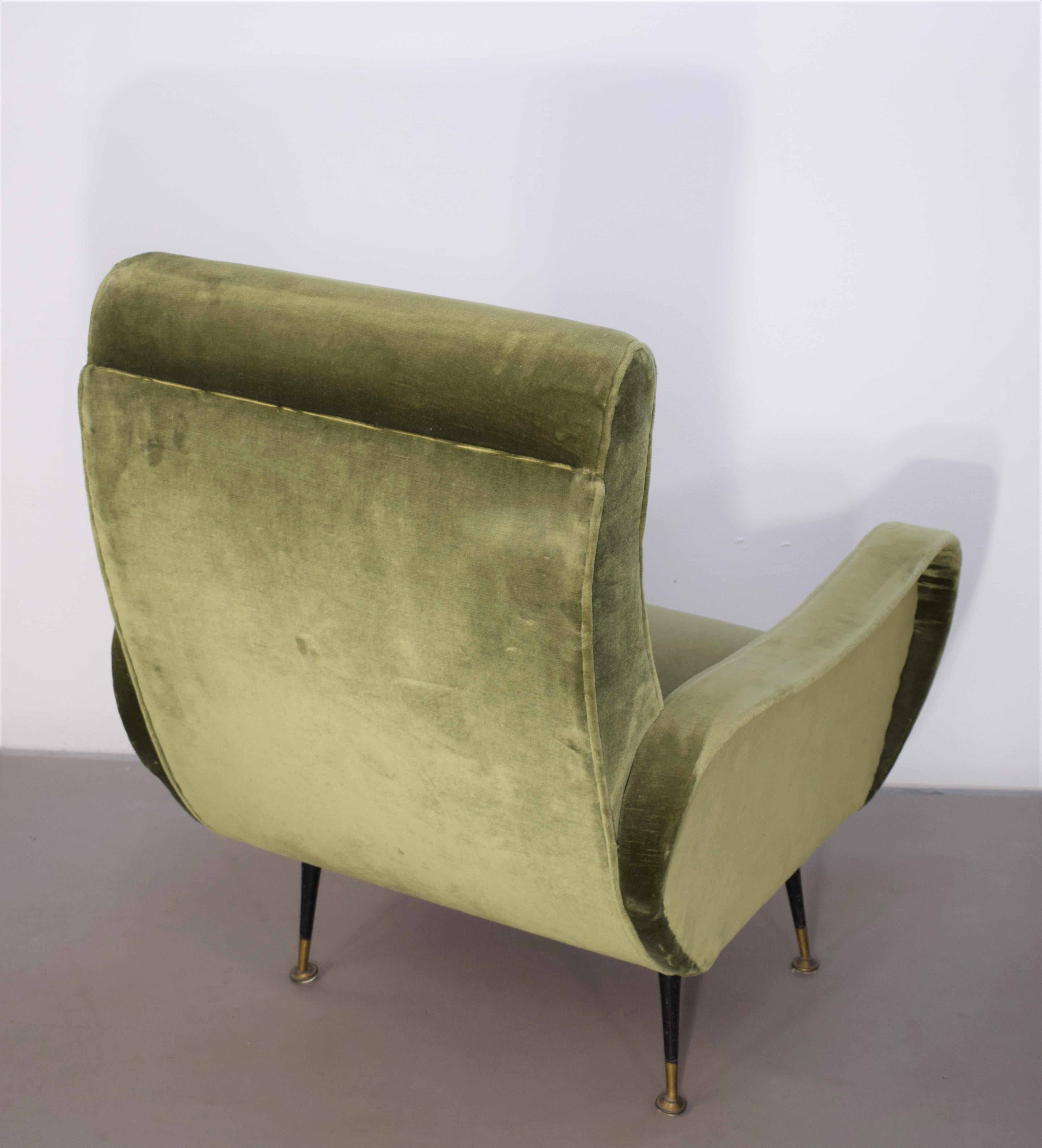 Pair of Italian armchairs, velvet, brass and iron, 1950s 2