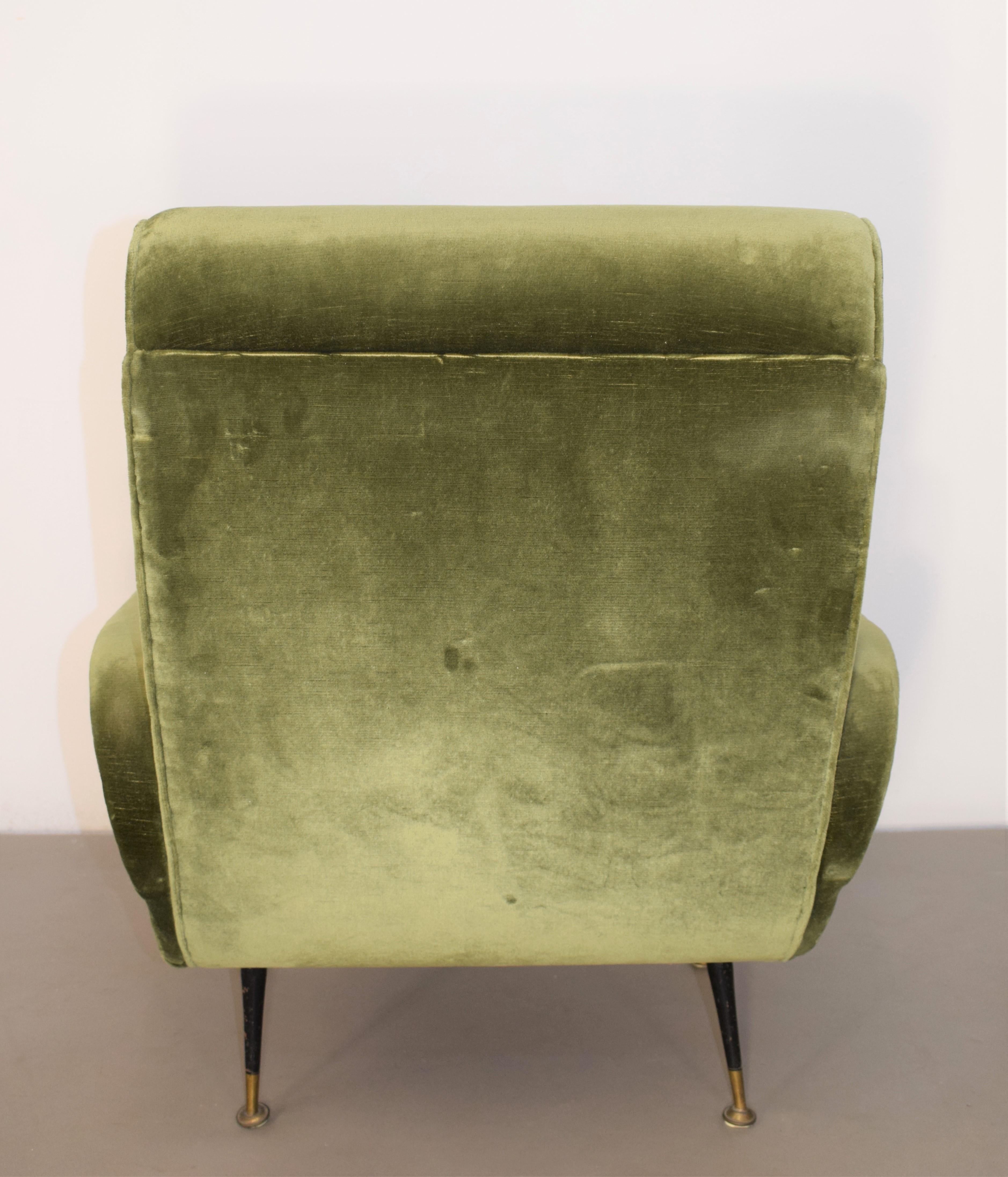 Pair of Italian armchairs, velvet, brass and iron, 1950s 3
