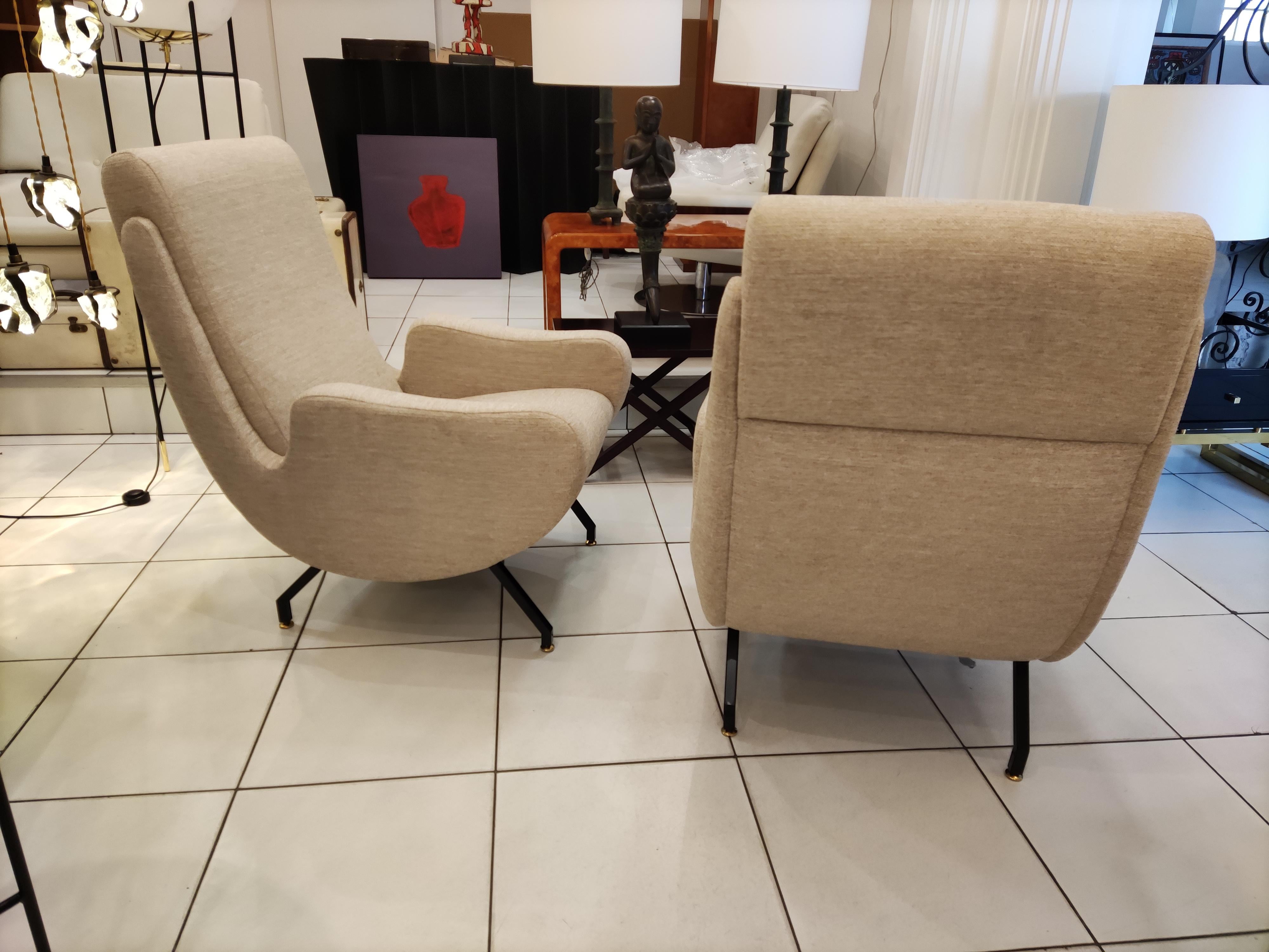 Pair of Italian Armchairs with Black Metal Feet For Sale 7