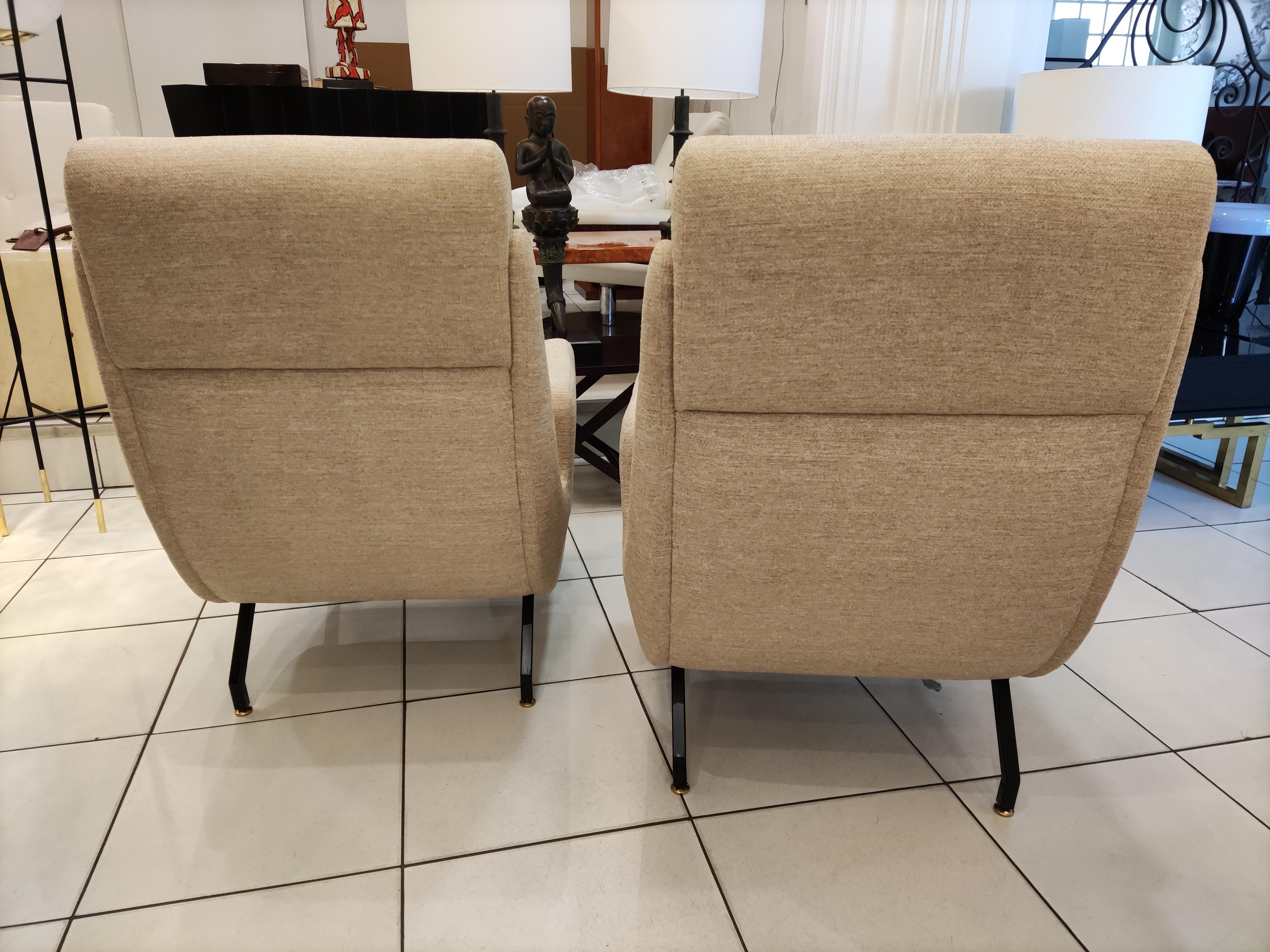 Pair of Italian Armchairs with Black Metal Feet For Sale 10