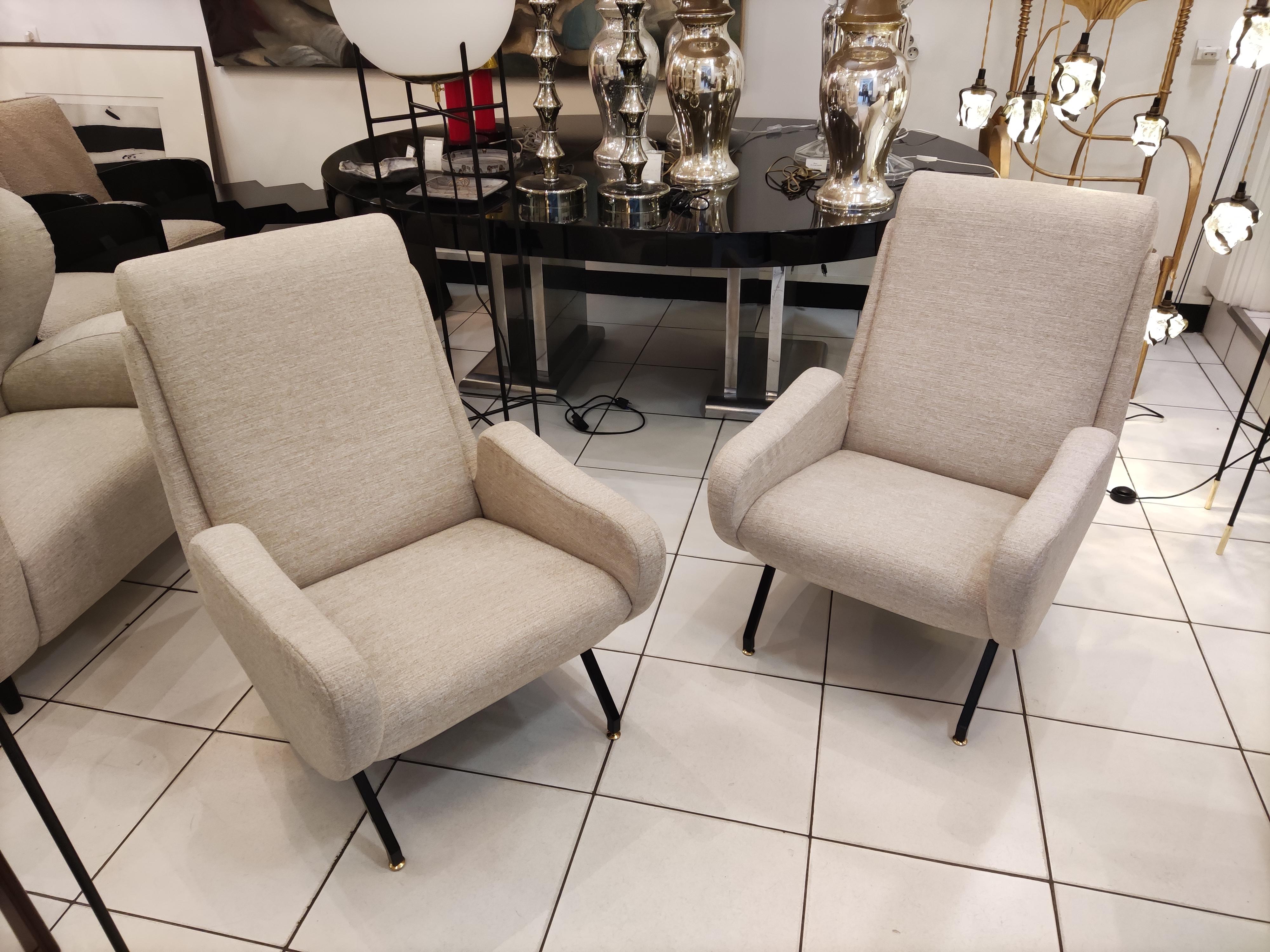 Pair of Italian Armchairs with Black Metal Feet For Sale 11