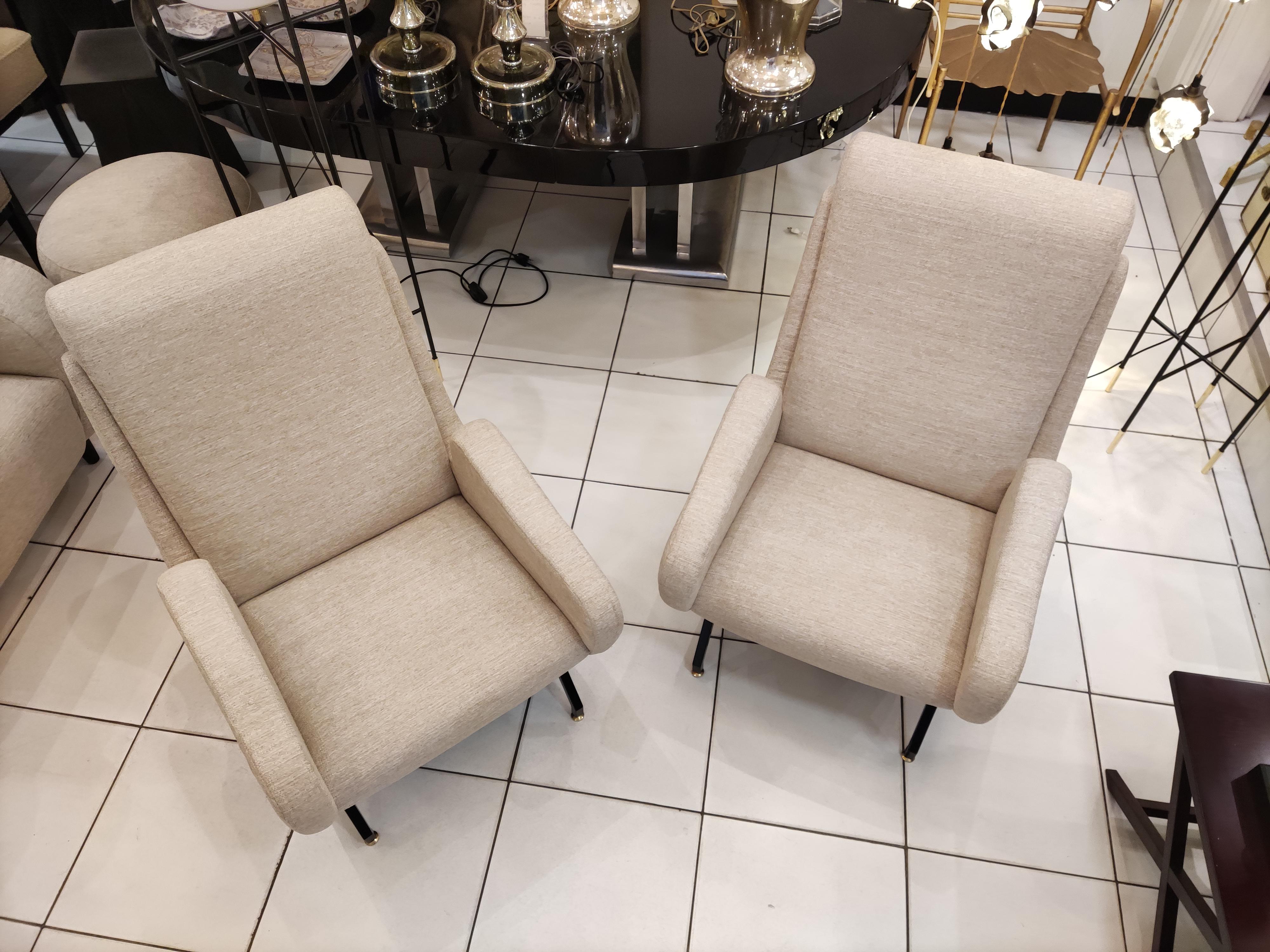 Pair of Italian Armchairs with Black Metal Feet For Sale 2