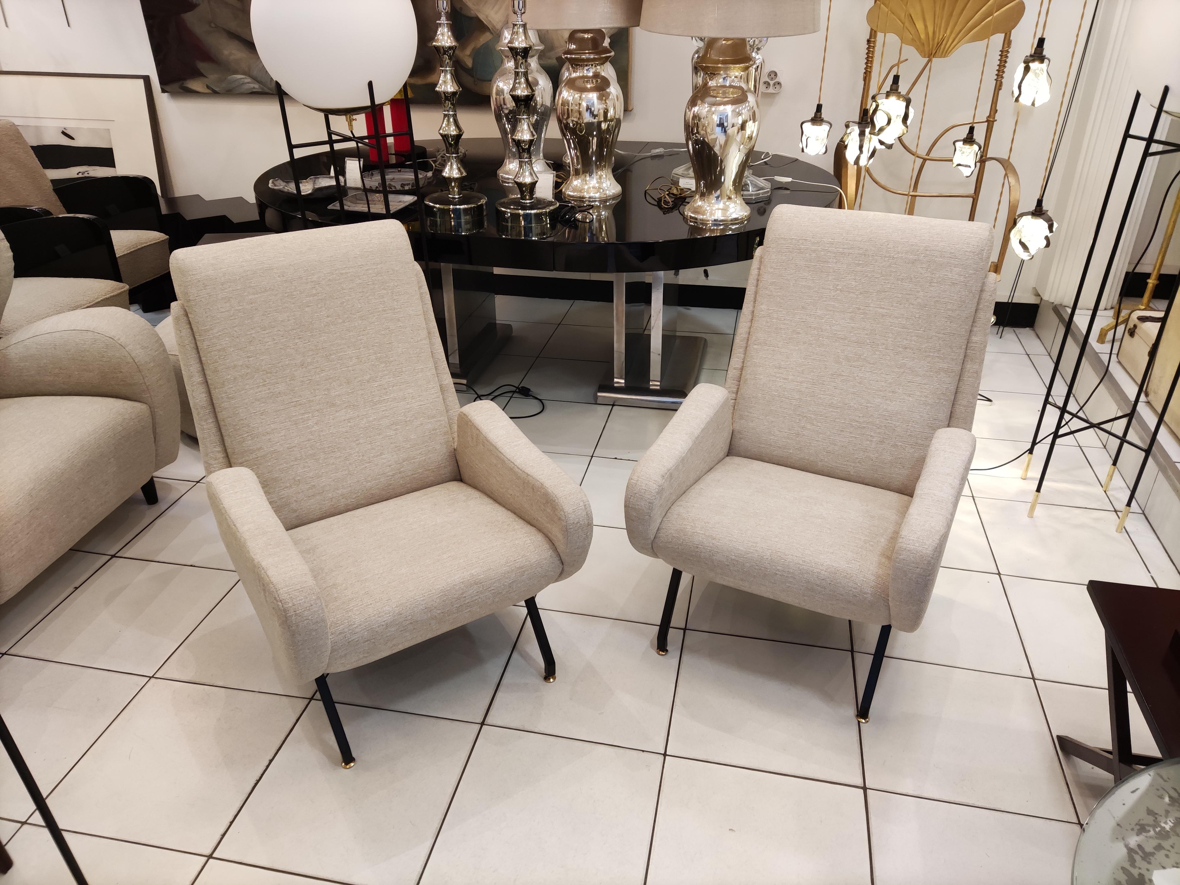 Pair of Italian Armchairs with Black Metal Feet For Sale 4