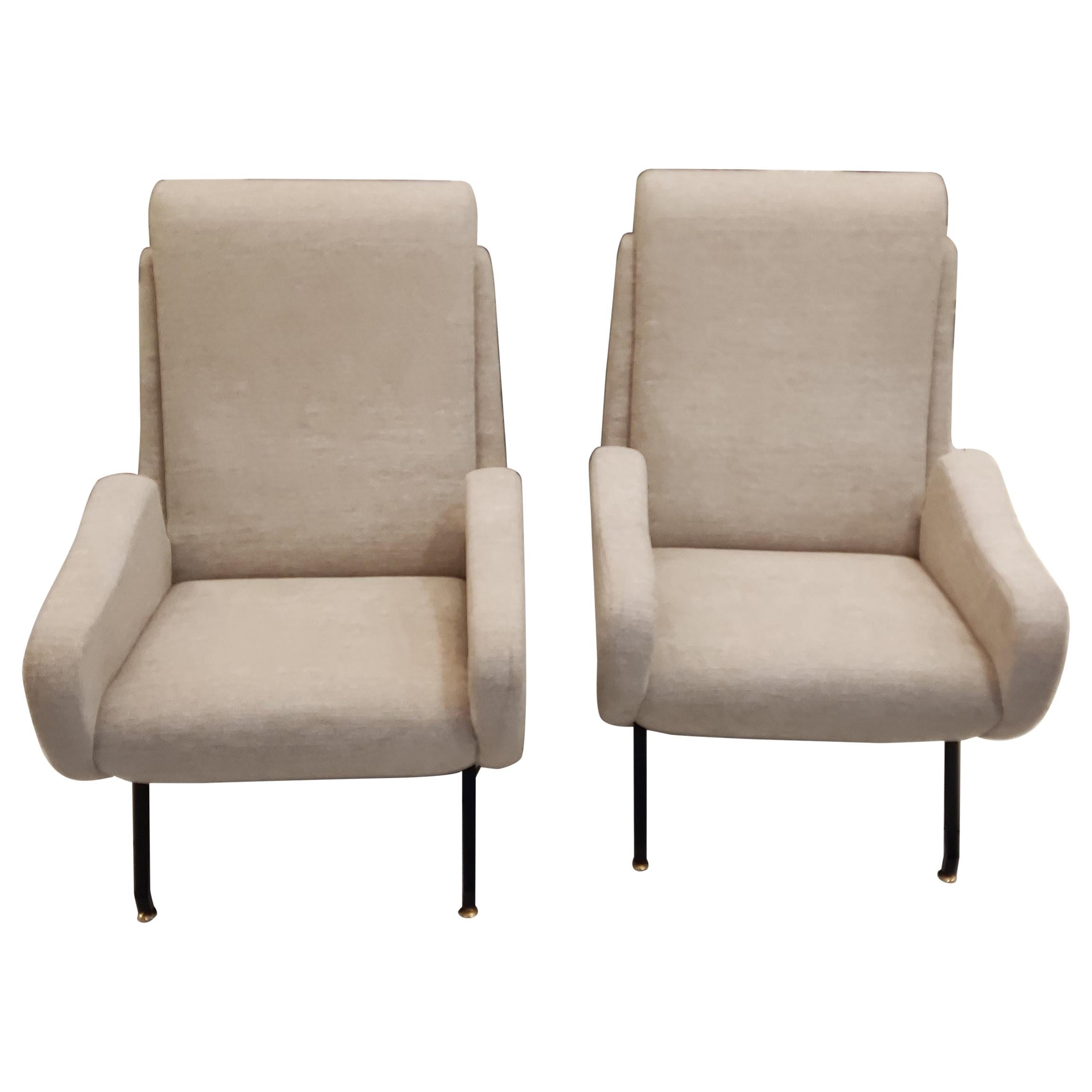 Pair of Italian Armchairs with Black Metal Feet For Sale