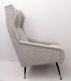 Pair of Italian Armchairs with High Back with Ears, New Light Gray Marl Upholst