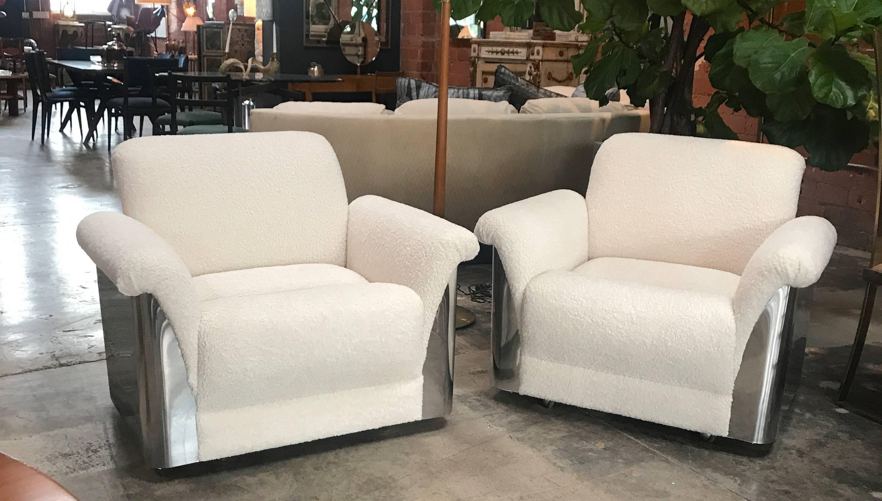 Bellissime Italian armchairs! With steel; what more could you ask for.
New upholstery.