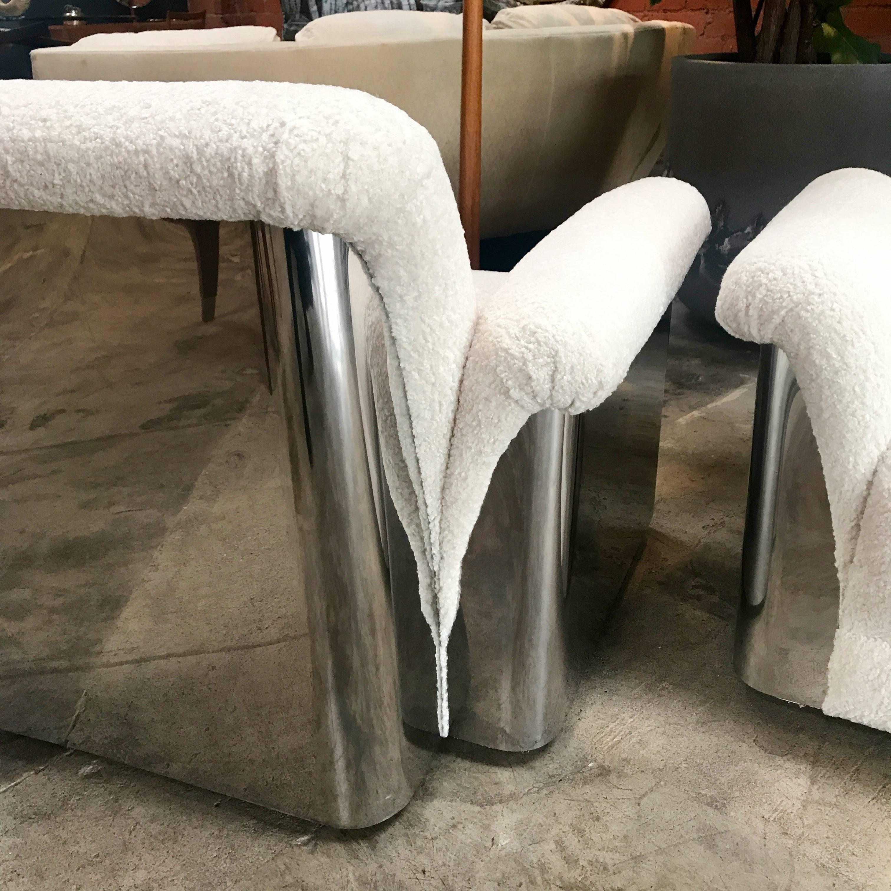 Late 20th Century Pair of Italian Armchairs with New Upholstery and Chromed Steel Bases