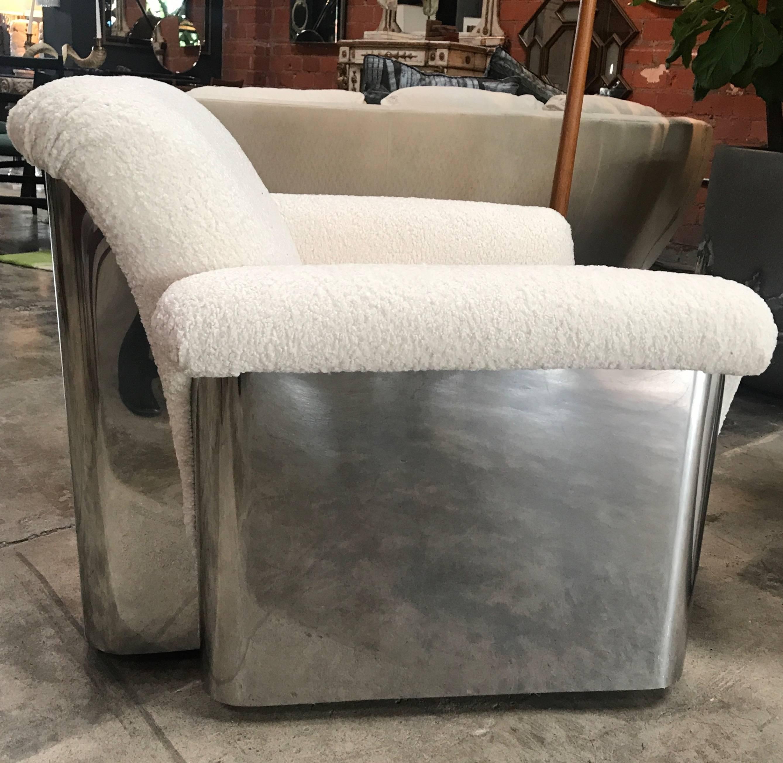 Pair of Italian Armchairs with New Upholstery and Chromed Steel Bases 2