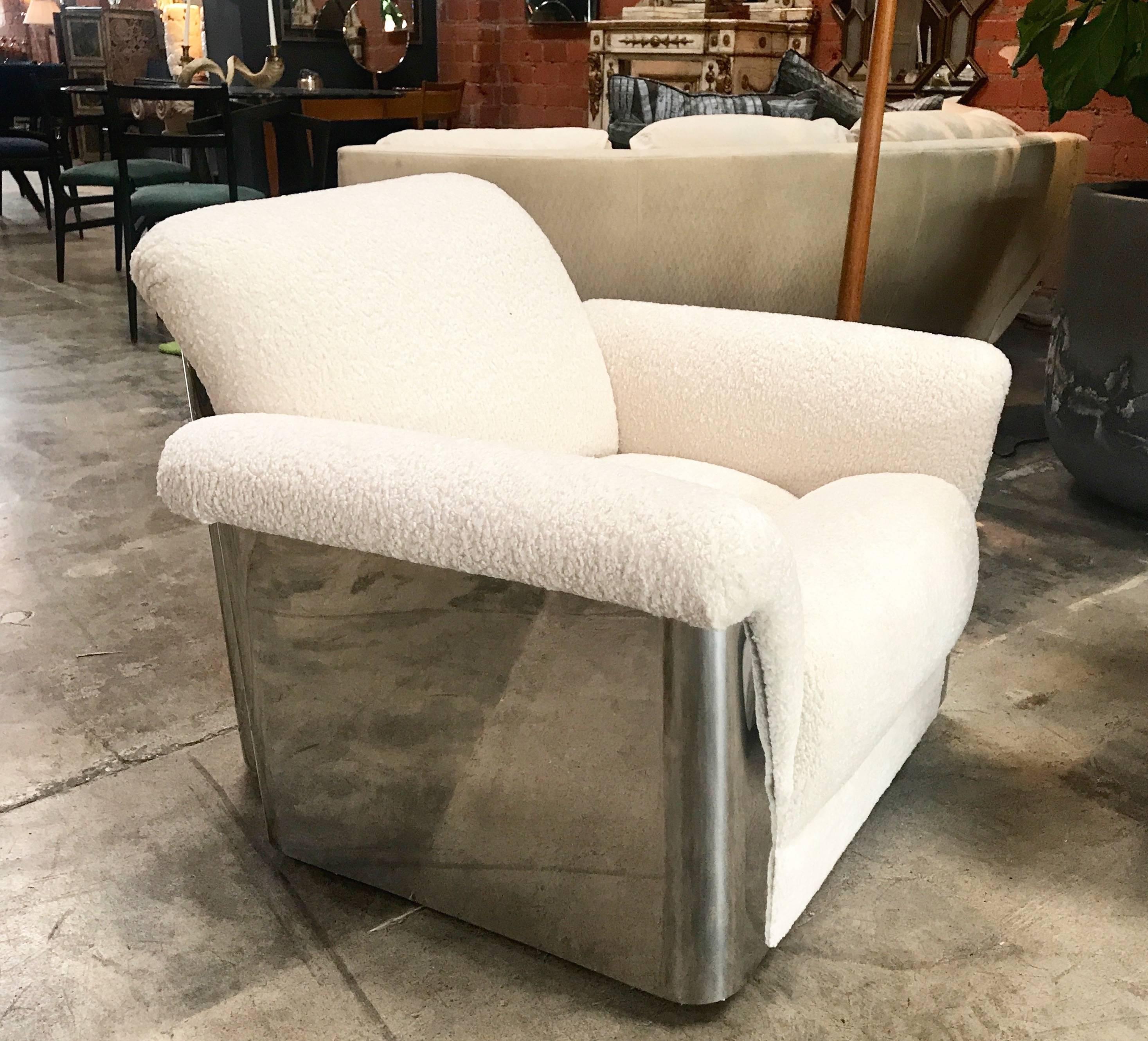 Pair of Italian Armchairs with New Upholstery and Chromed Steel Bases 3