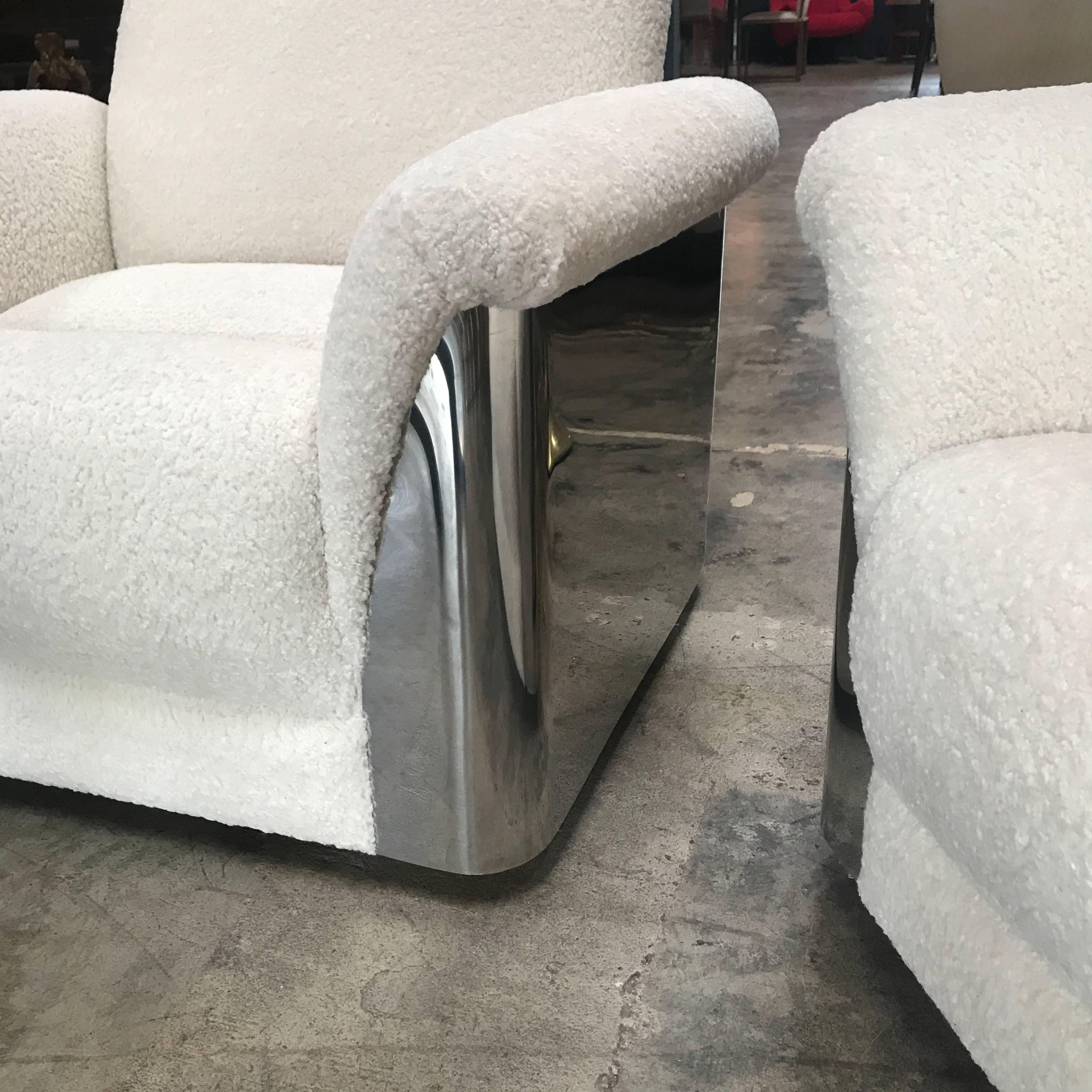 Pair of Italian Armchairs with New Upholstery and Chromed Steel Bases 4