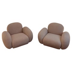 Pair of Italian Armchairs with Rounded Lines from the 1970s