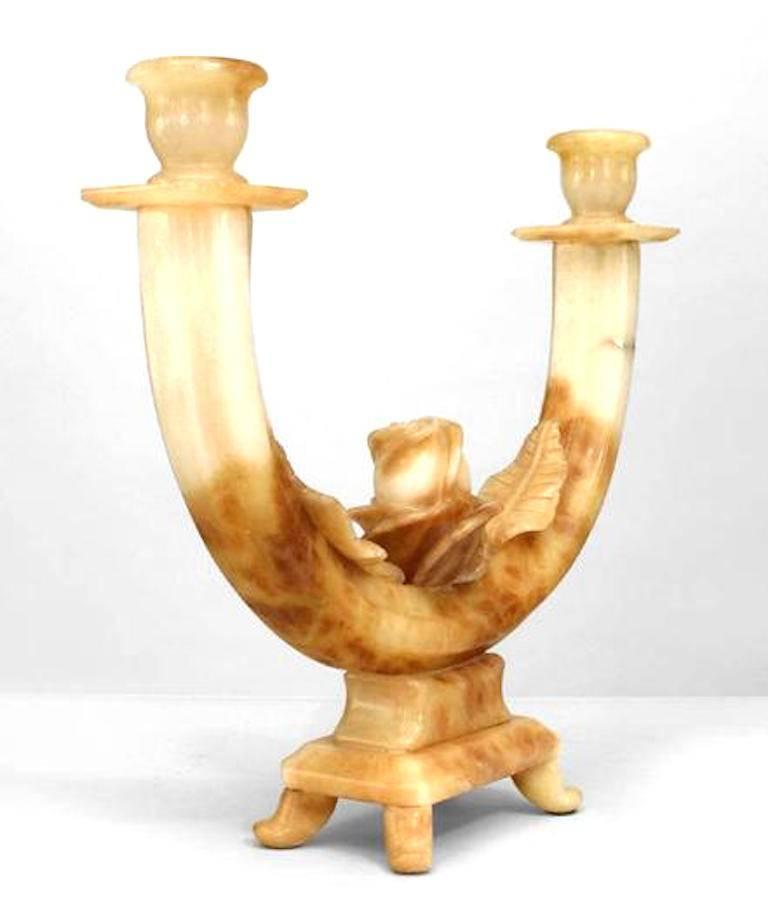 Pair of Italian Art Deco Alabaster Arm Candelabra In Good Condition In New York, NY