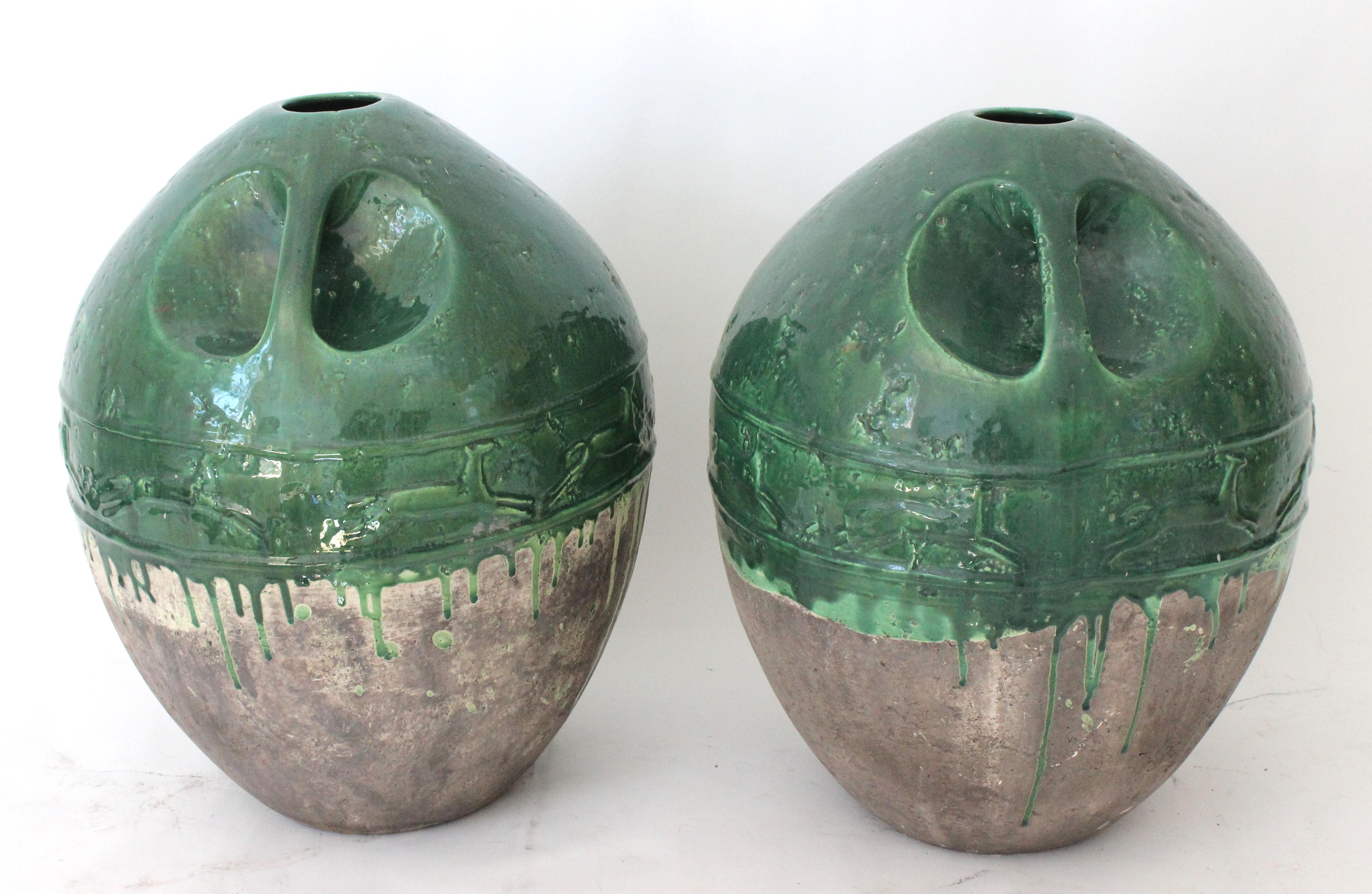 Clay Pair of Italian Art Deco Oil Amphoras For Sale