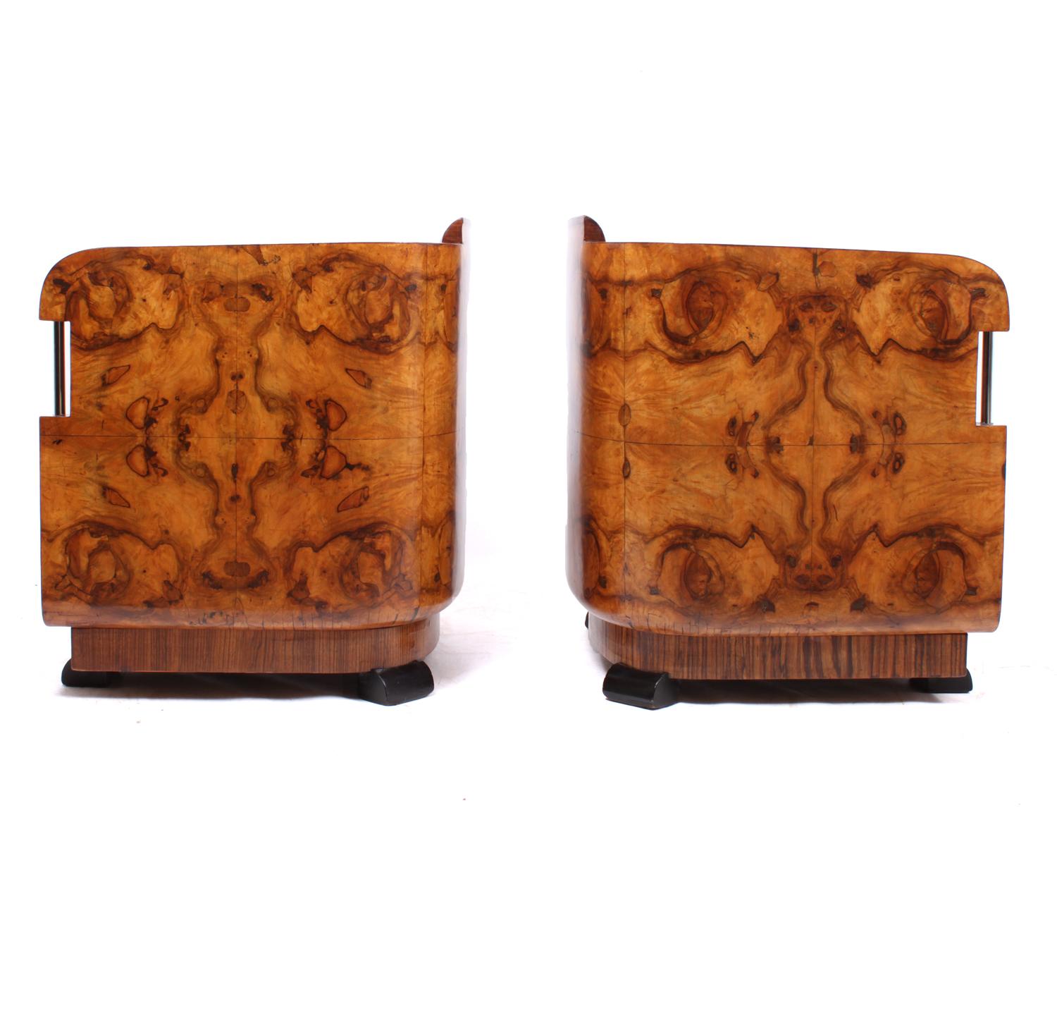 Pair of Italian Art Deco Armchairs and Stools 1