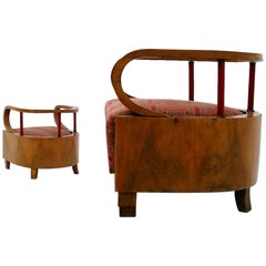 Pair of Italian Art Deco Armchairs Attributed to Giuseppe Terragni, 1920s