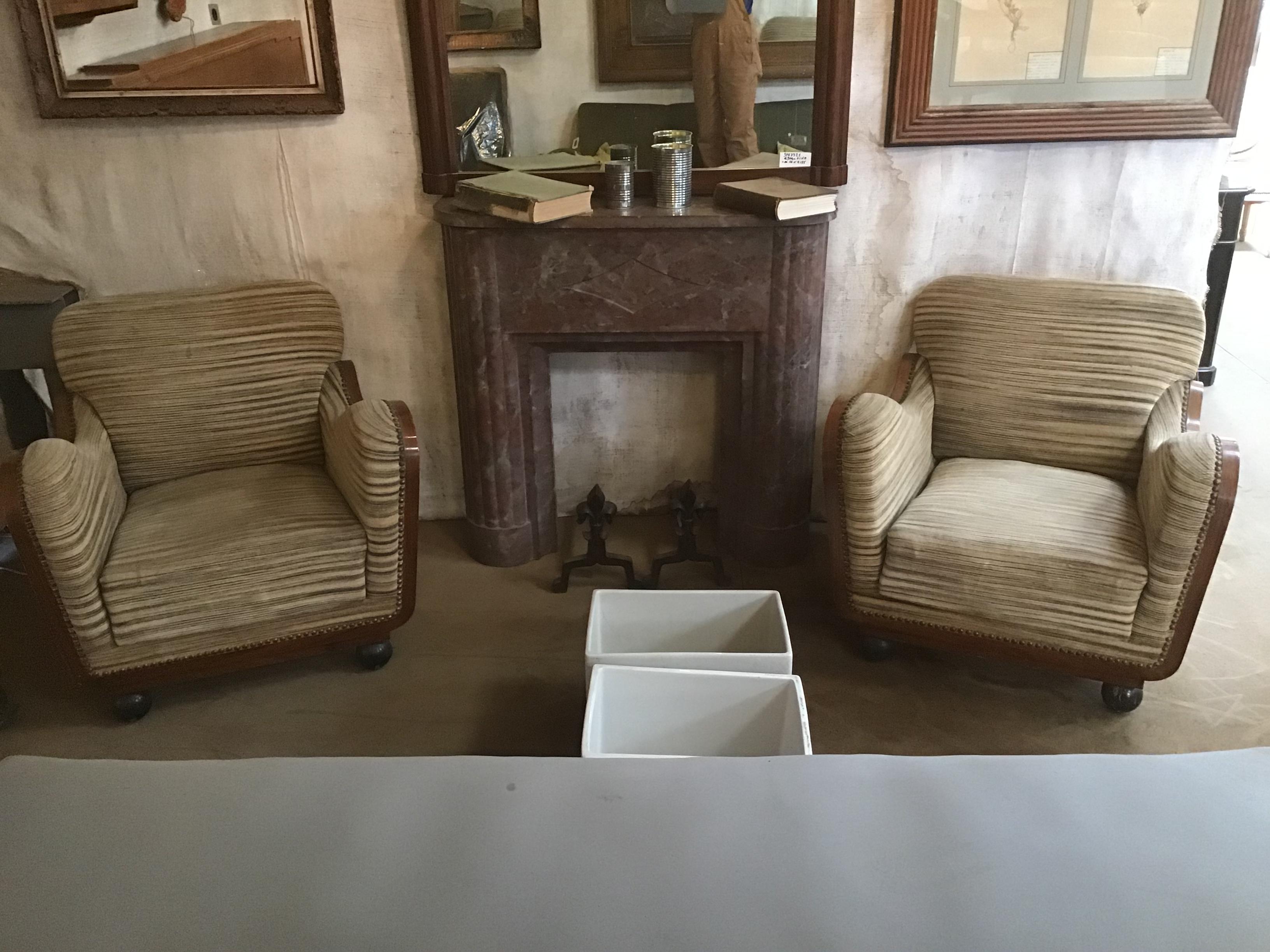 Pair of Italian Art Deco Armchairs in Briar Root and Original Fabric, 1940s In Good Condition For Sale In Florence, IT