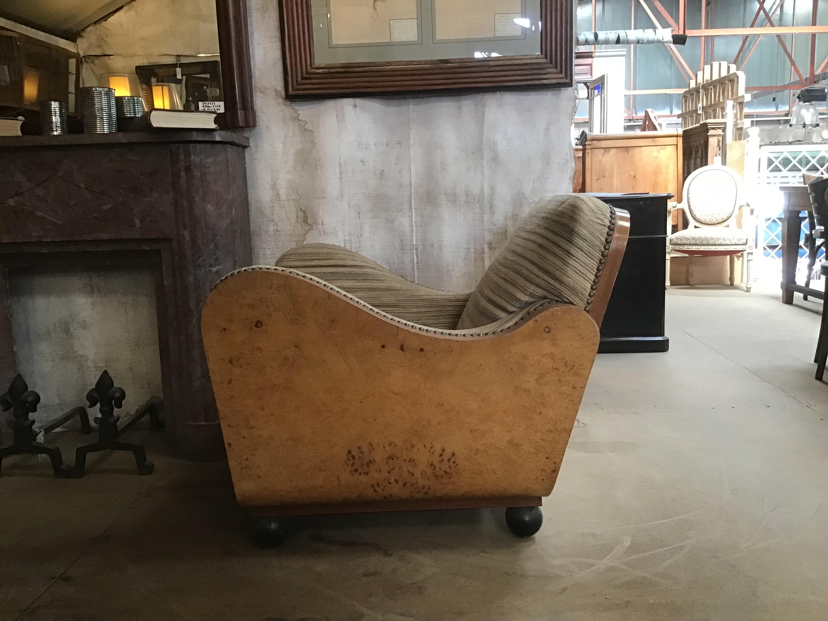 Pair of Italian Art Deco Armchairs in Briar Root and Original Fabric, 1940s For Sale 2