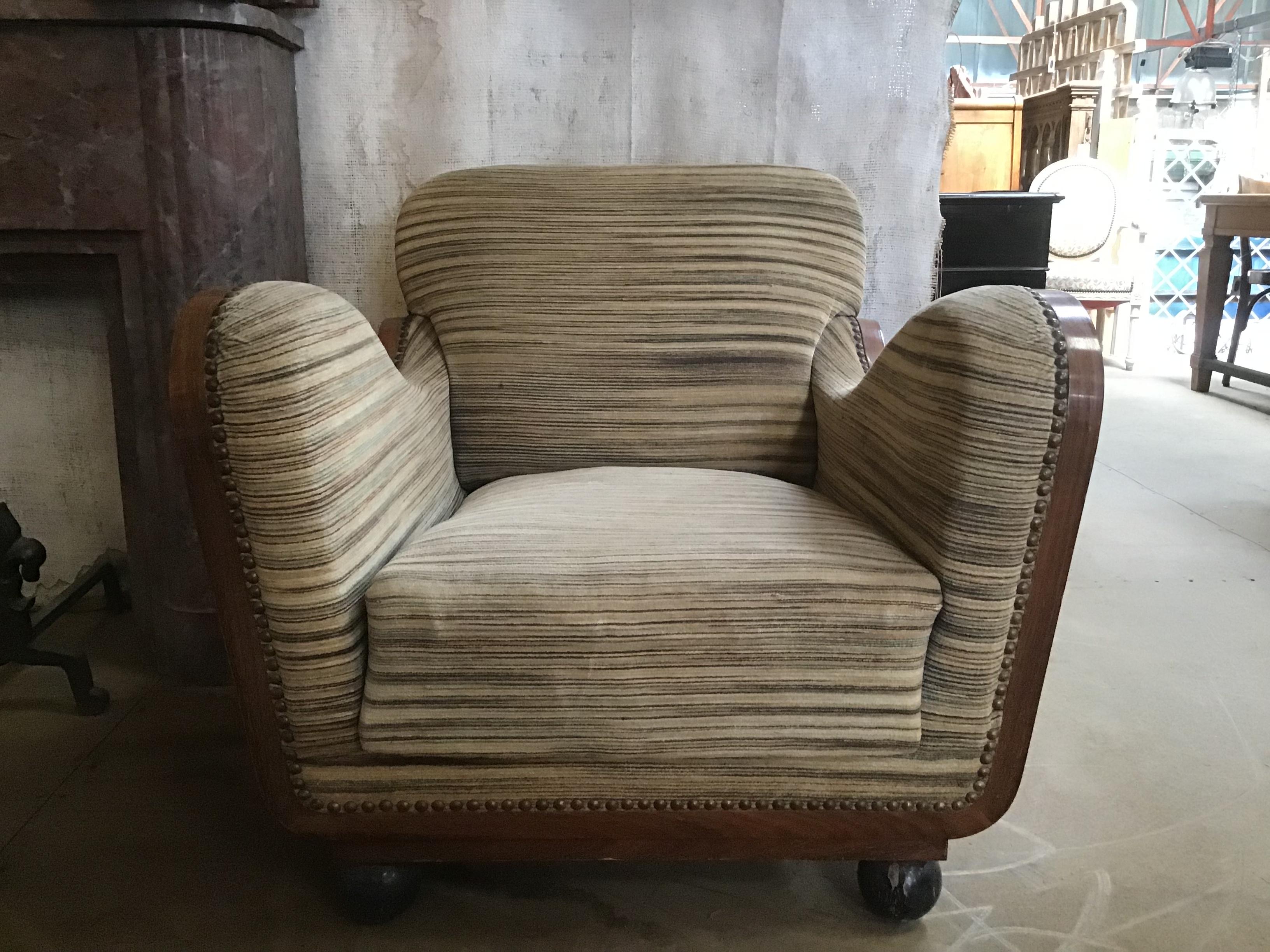 Pair of Italian Art Deco Armchairs in Briar Root and Original Fabric, 1940s For Sale 3