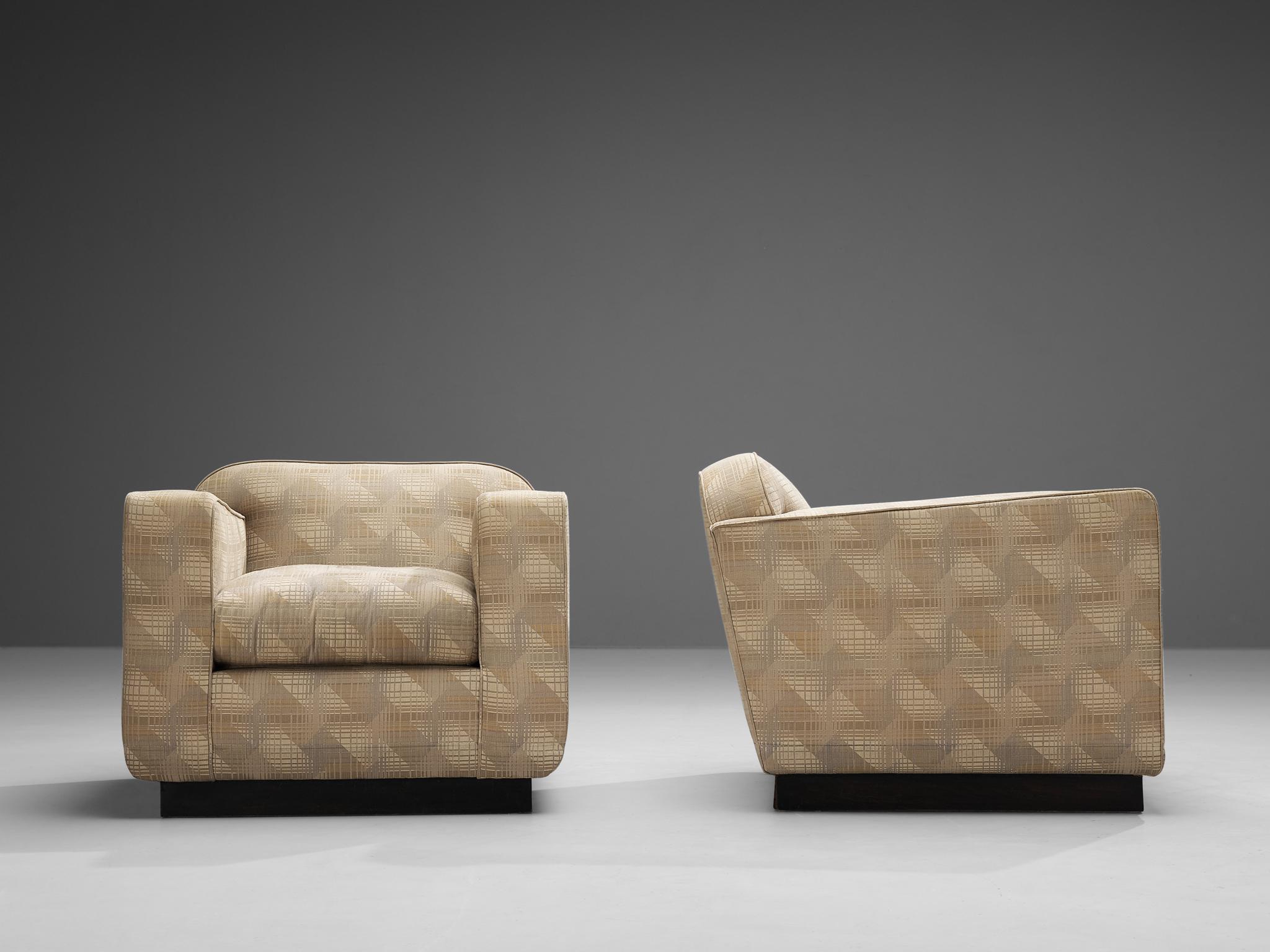 Fabric Italian Pair of Art Deco Armchairs in Beige Upholstery  For Sale