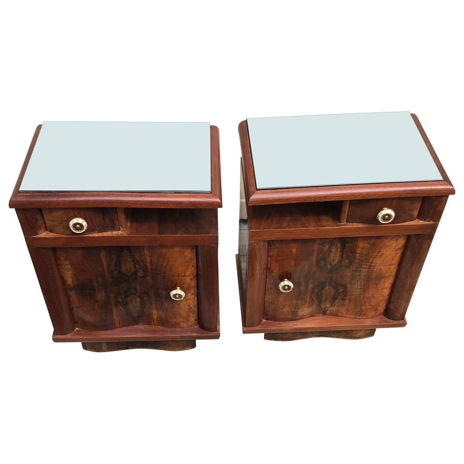 Wood Pair Of Italian Art Deco Bed Side Tables Or End Tables For Sale