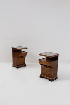Pair of Italian Art Deco bedside tables in briarwood