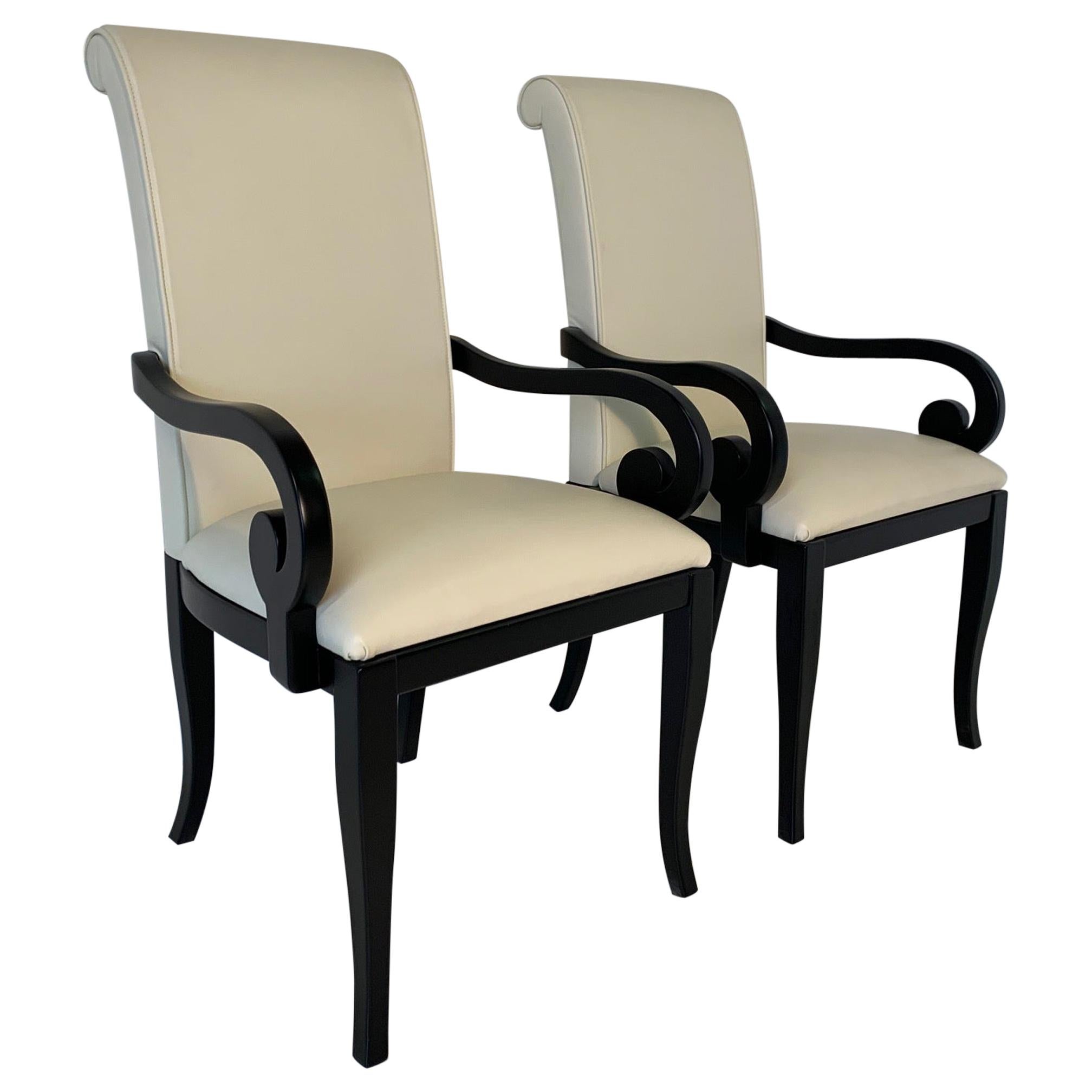 Pair of Italian Art Deco Black and White Chairs with Armrest