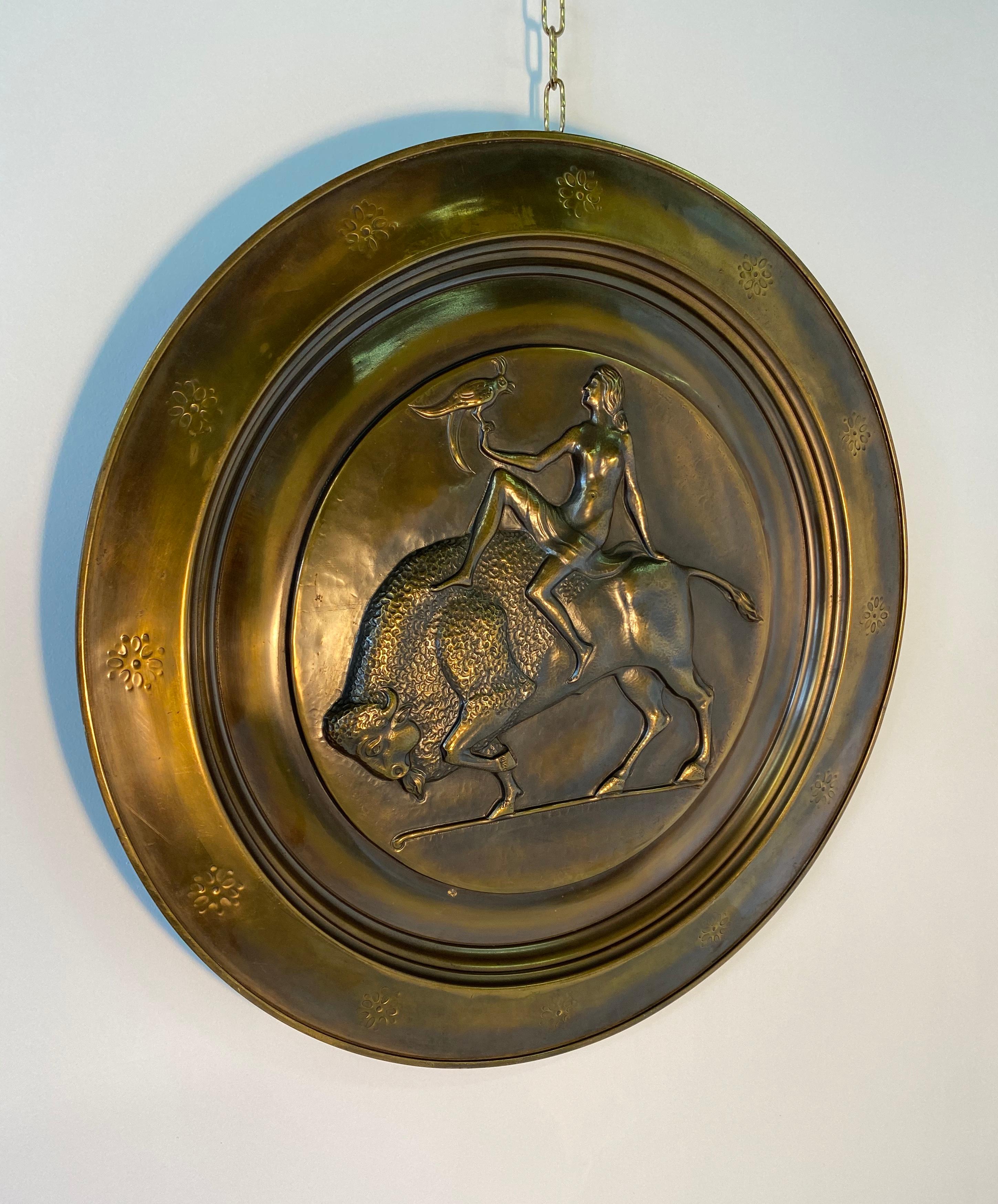 Pair of Italian Art Deco Brass Plate, 1940s In Good Condition For Sale In Meda, MB