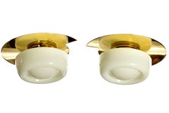 Pair of Italian Art Deco Brass Sconces or Flush Mount Lights circa 1935