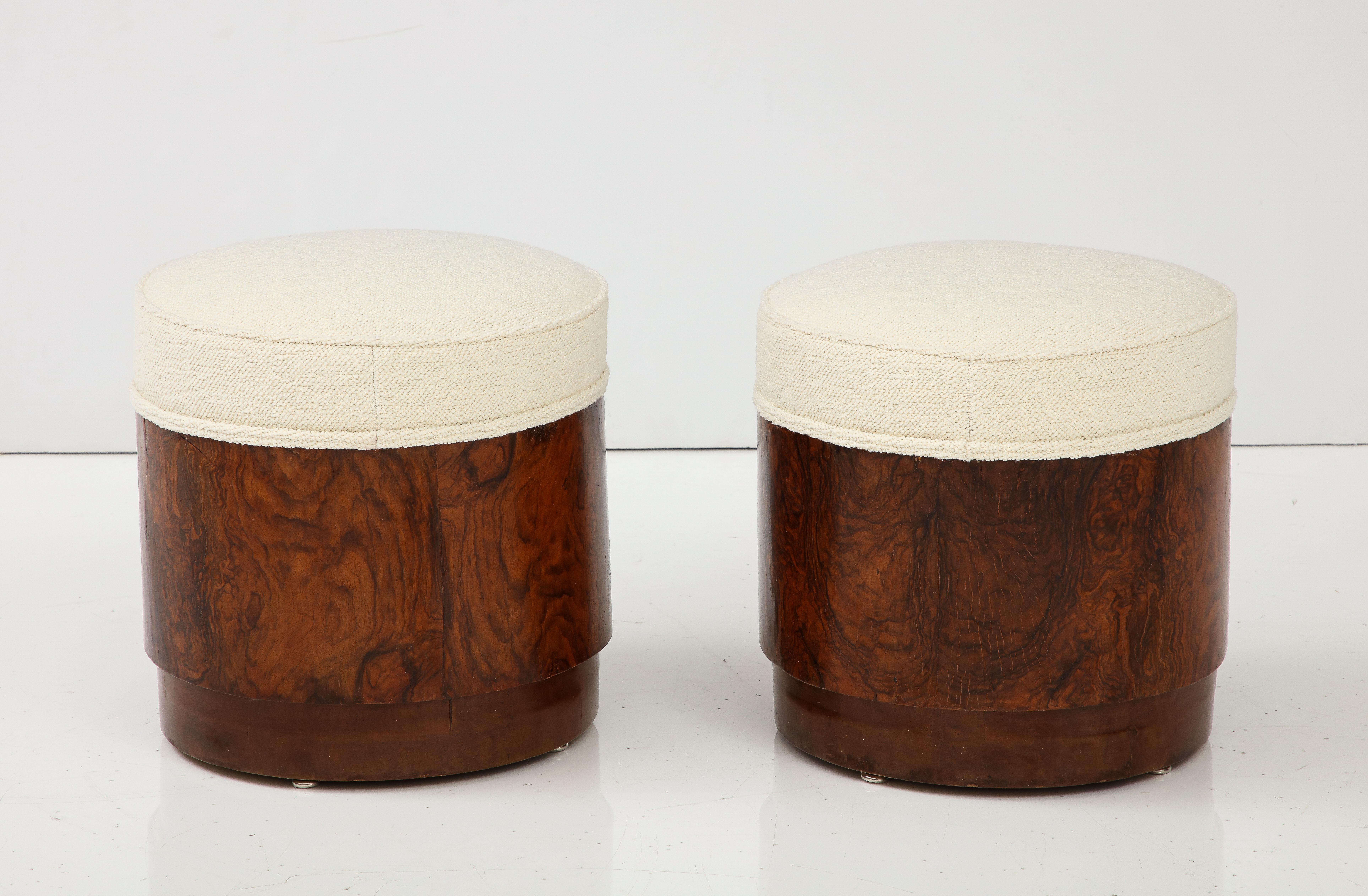 Pair of Italian Art Deco Burl Wood Circular Stools  For Sale 1