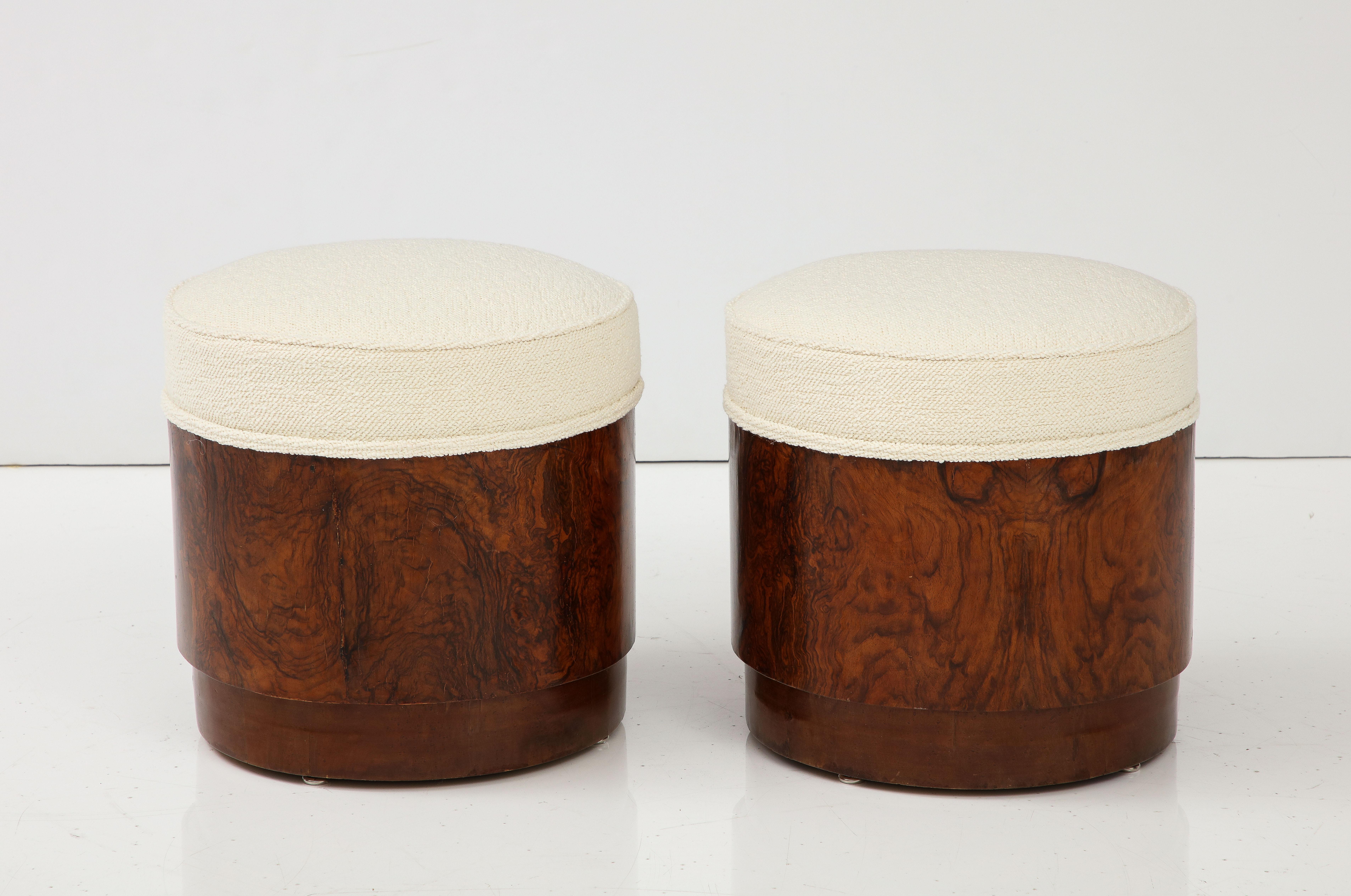 Pair of Italian Art Deco Burl Wood Circular Stools  For Sale 2