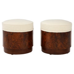 Pair of Italian Art Deco Burl Wood Circular Stools
