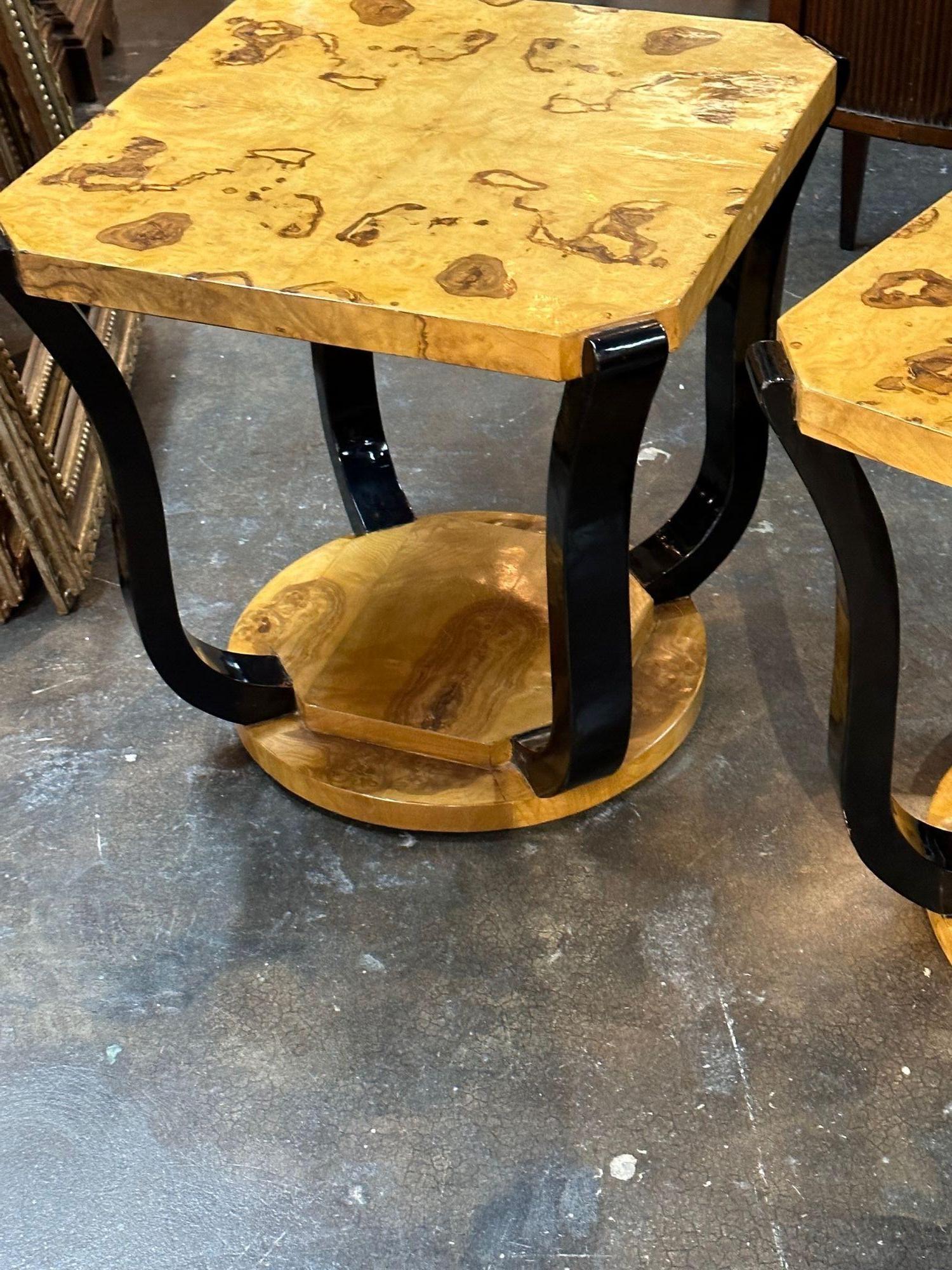 Pair of Italian Art Deco Burl Wood Side Tables 2