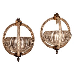 Pair of Italian Art Deco Chandeliers or Lanterns by Ercole Barovier, 1940
