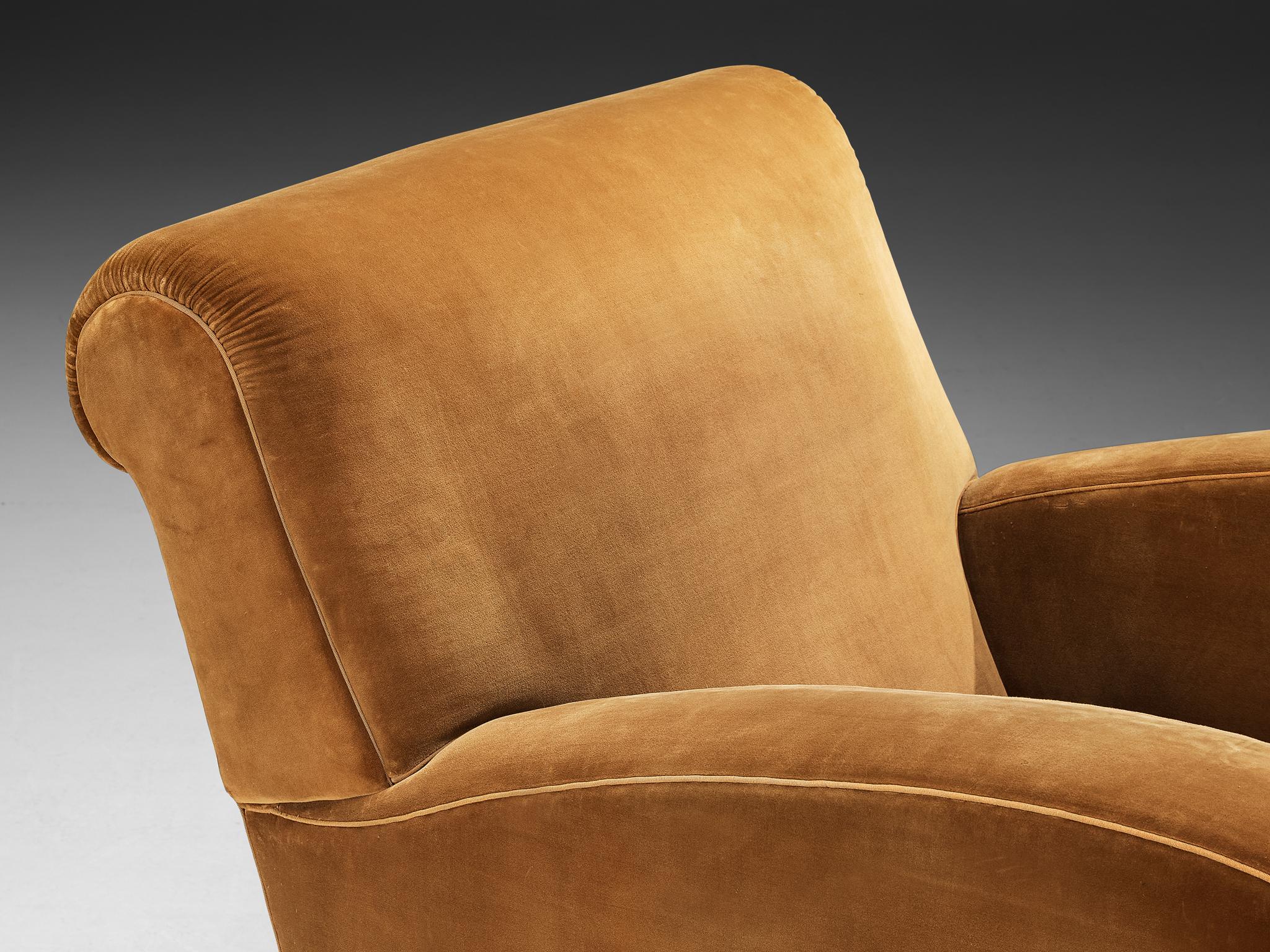 Paire de fauteuils club Art déco italiens en velours brun clair en vente 1