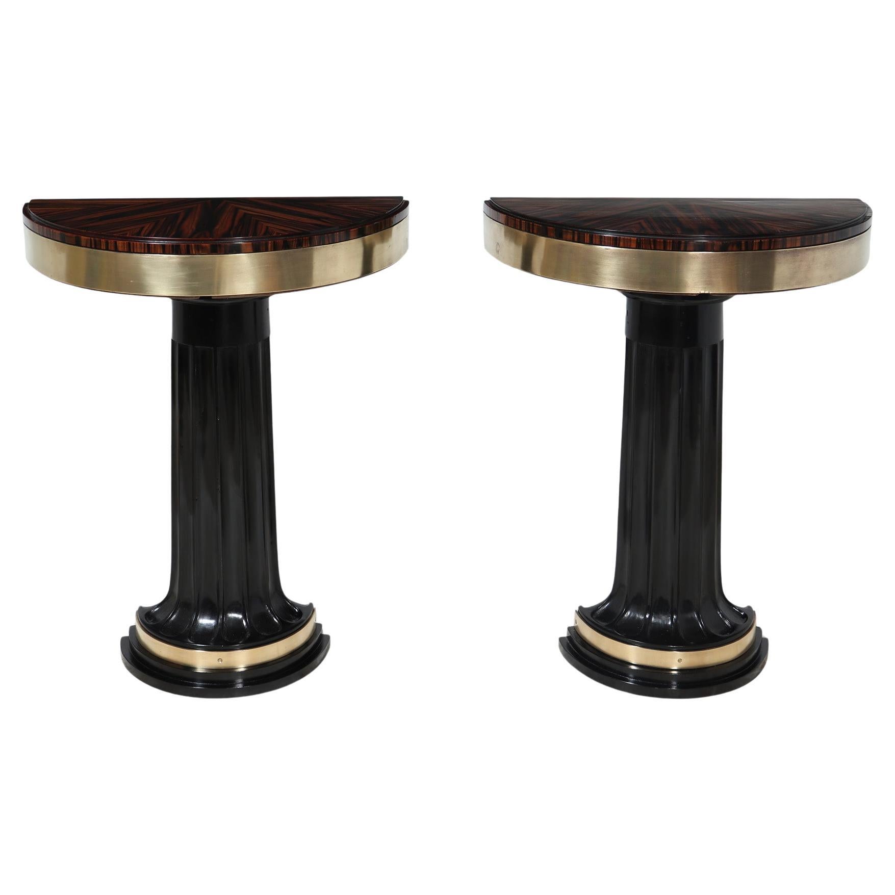 Pair of Italian Art Deco Console Tables in Macassar Ebony For Sale