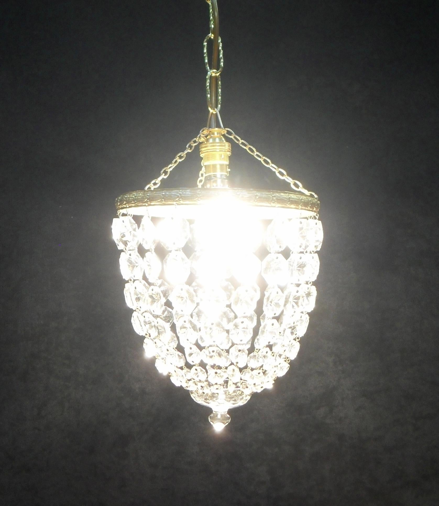 Pair of Italian Art Deco Crystal Glass Basket Chandeliers In Good Condition In Macclesfield, GB