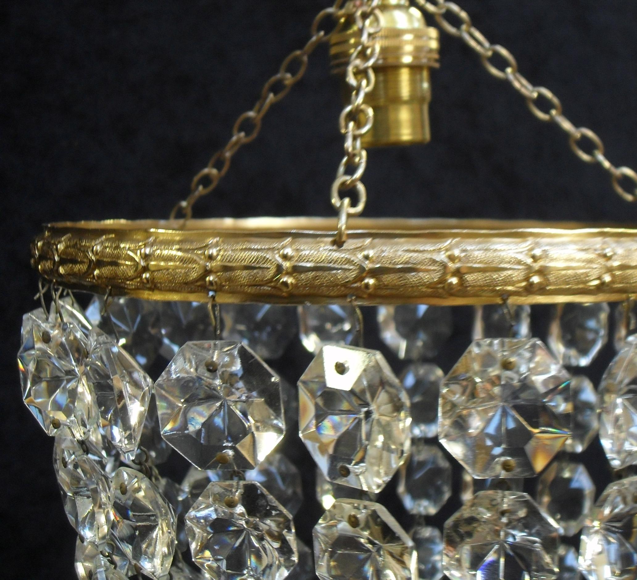 Pair of Italian Art Deco Crystal Glass Basket Chandeliers 1