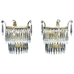 Pair of Italian Art Deco Crystal Glass Two-Tier Wall Lights