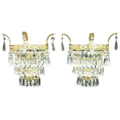 Antique Pair of Italian Art Deco Cut Crystal Glass Wall Lights