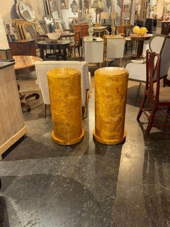 Pair of Italian Art Deco Design Burl Wood Pedestals