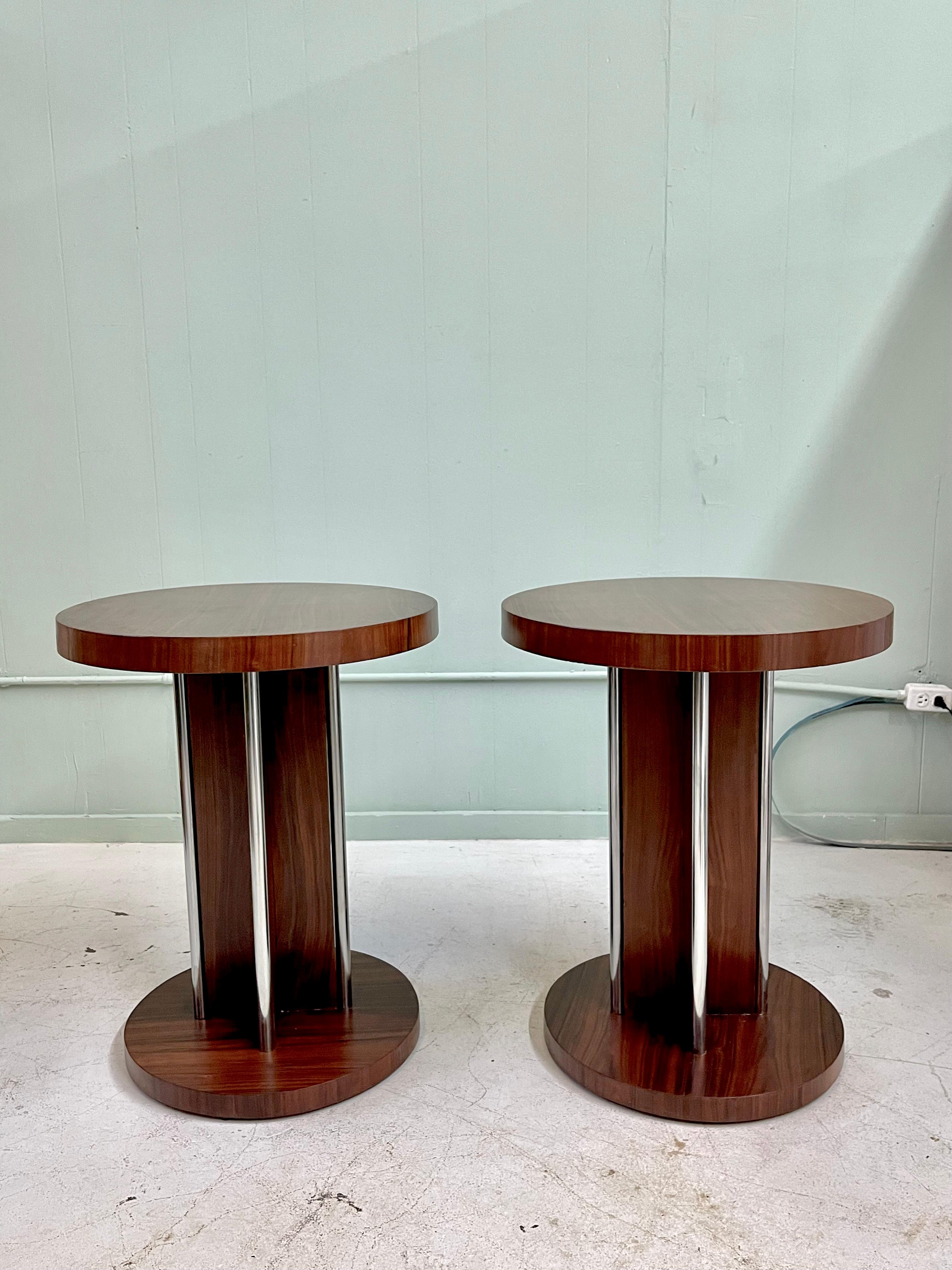 Chrome Pair of Italian Art Deco End Tables For Sale