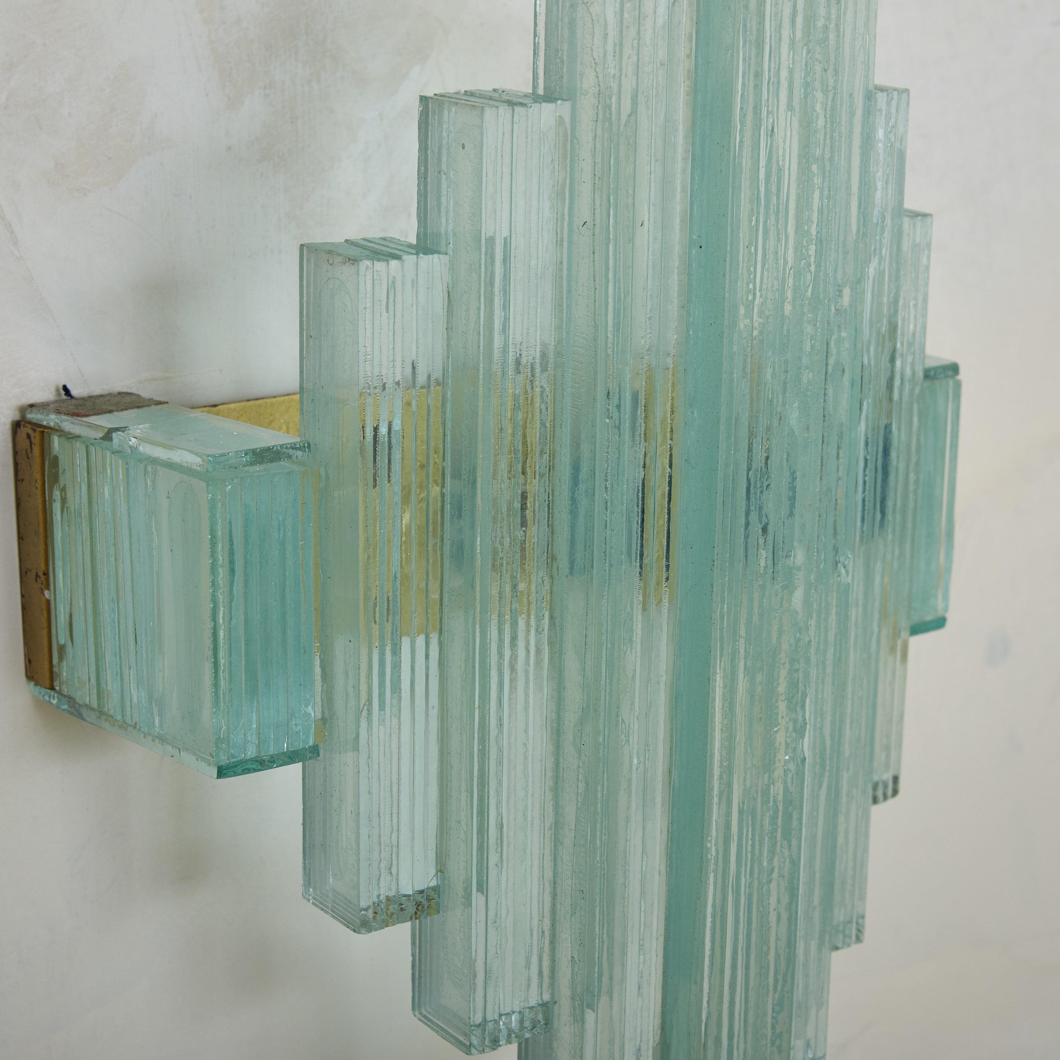 Pair of Italian Art Deco Green Glass Sconces, 1960s For Sale 5